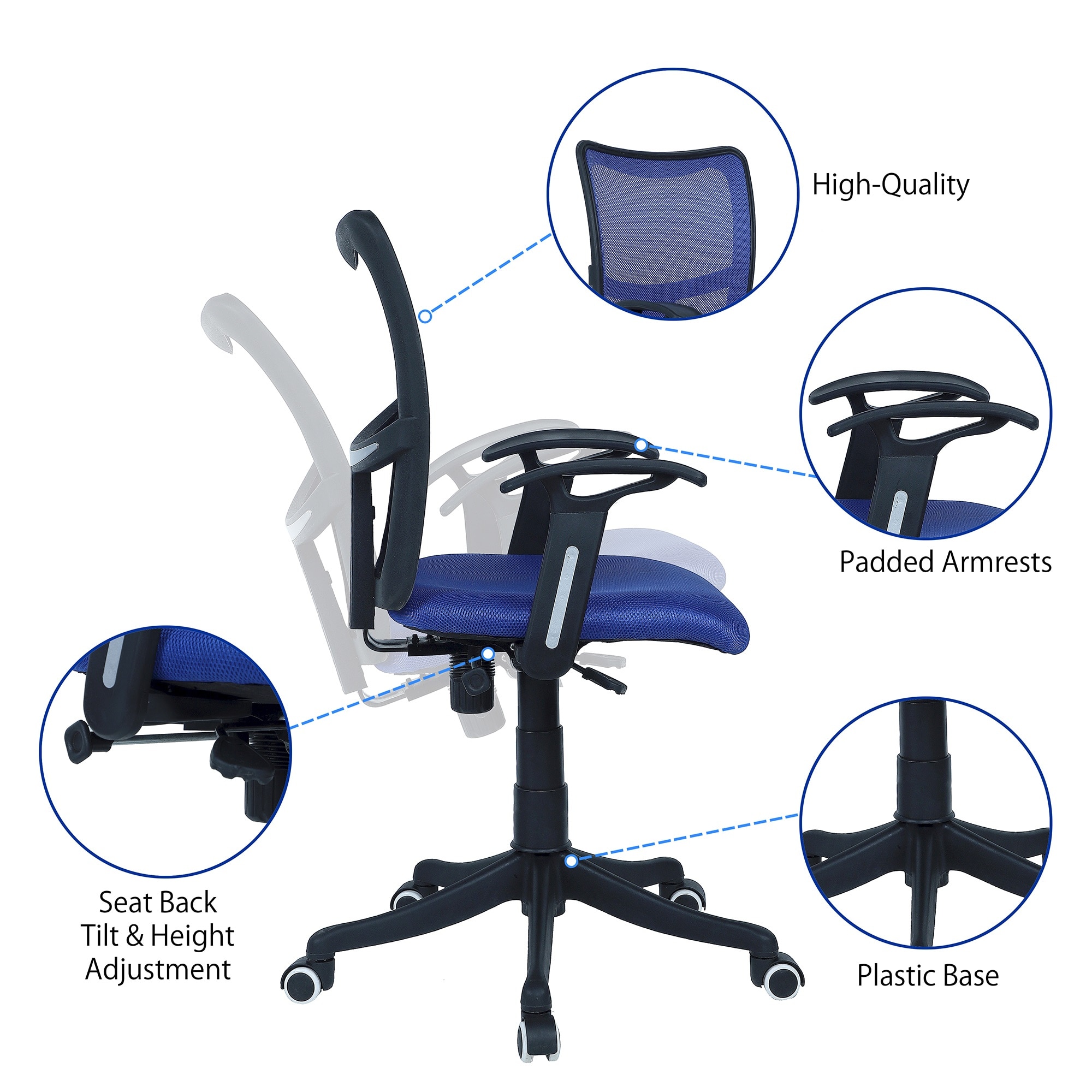 Eexcaeal Mid Back Ergonomic Chair in Blue Colour