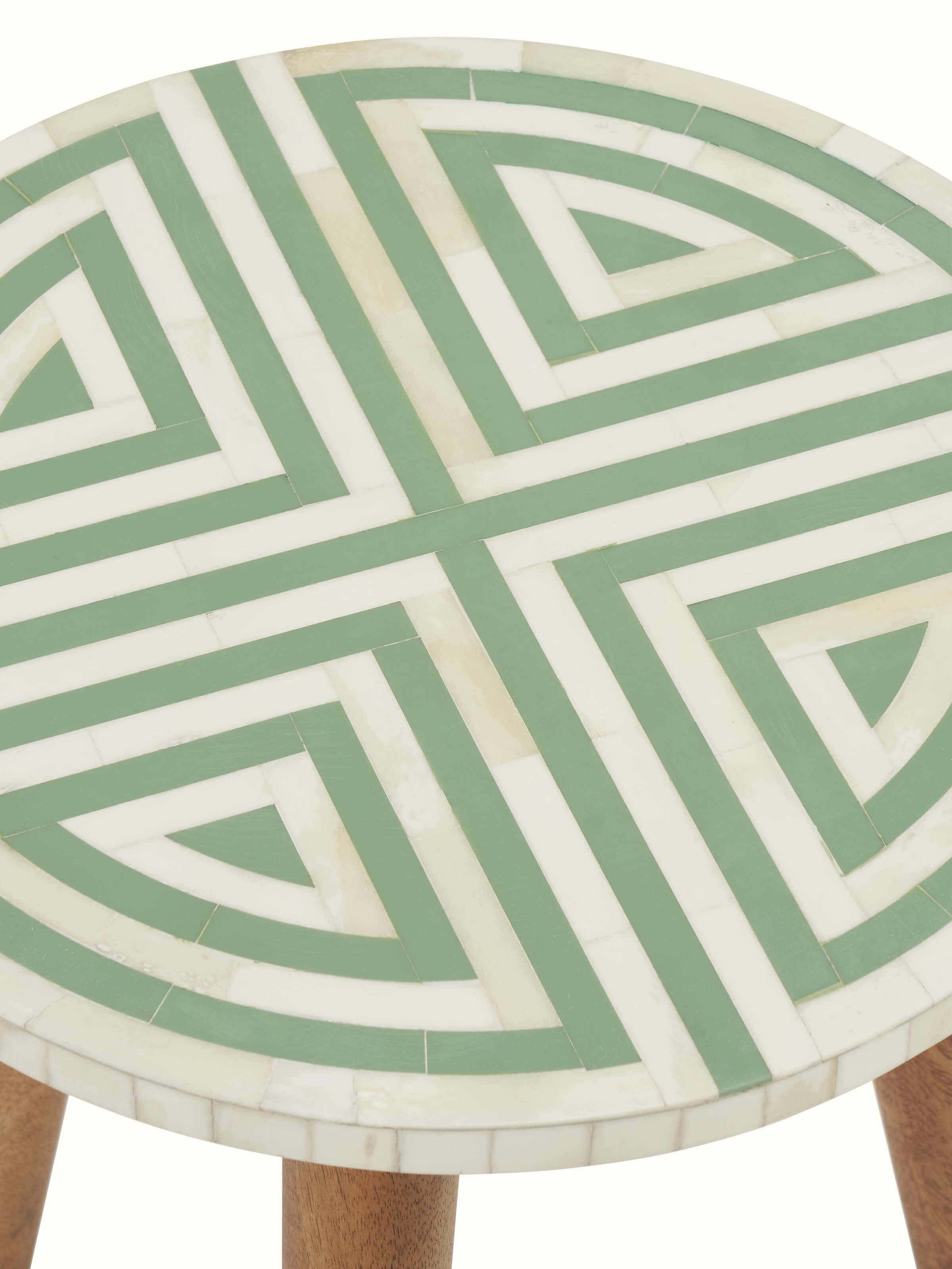 Top view of Grey Acacia Wood Bone Inlay Nesting Tables (2 Pcs) focusing on the elegant bone inlay patterns and smooth surface.