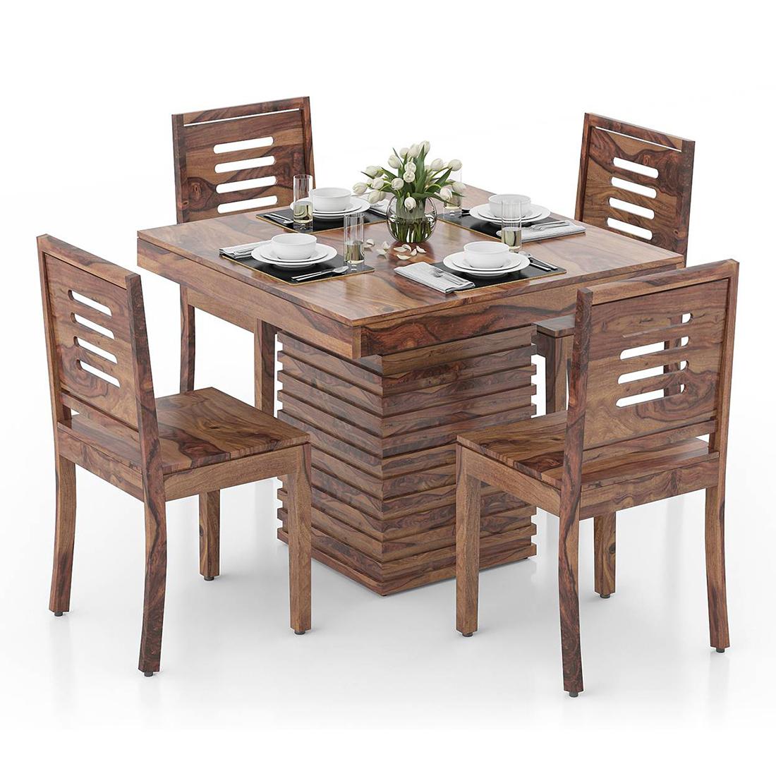 Julian 4 Seater Dining Table With Set Of 4 Capra Dining Chairs (Finish- Teak)