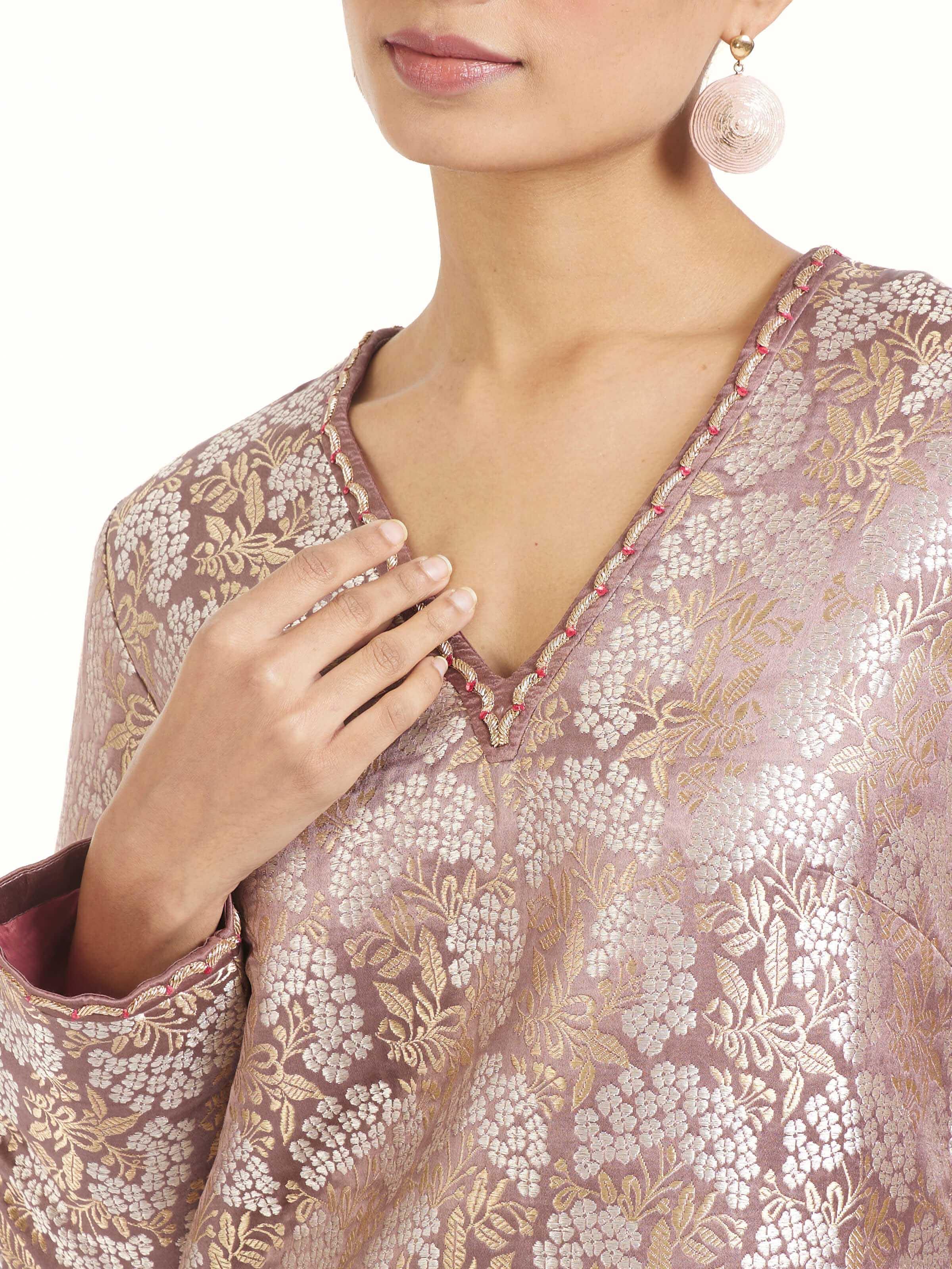 Brown Silk Banarasi Kurta Set