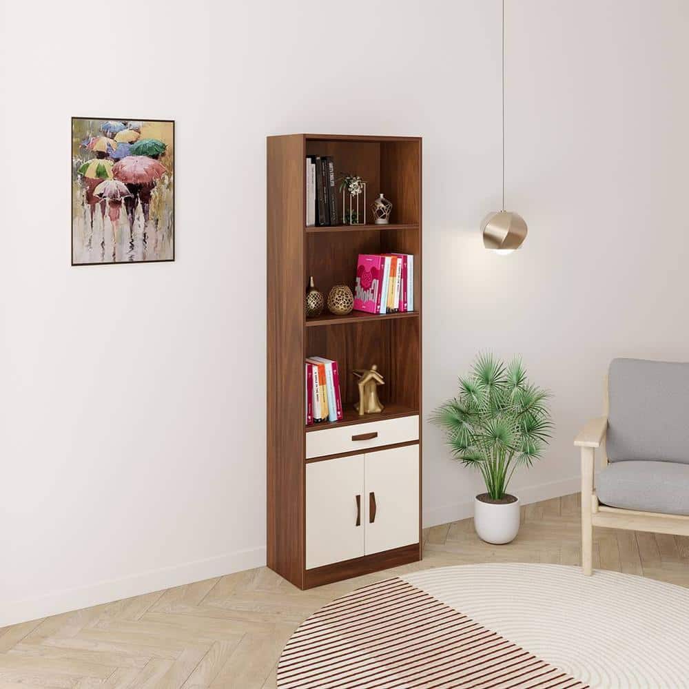 Seonn Engineered Wood Bookshelf wth Drawer and 2 Doors in Maple & Beige