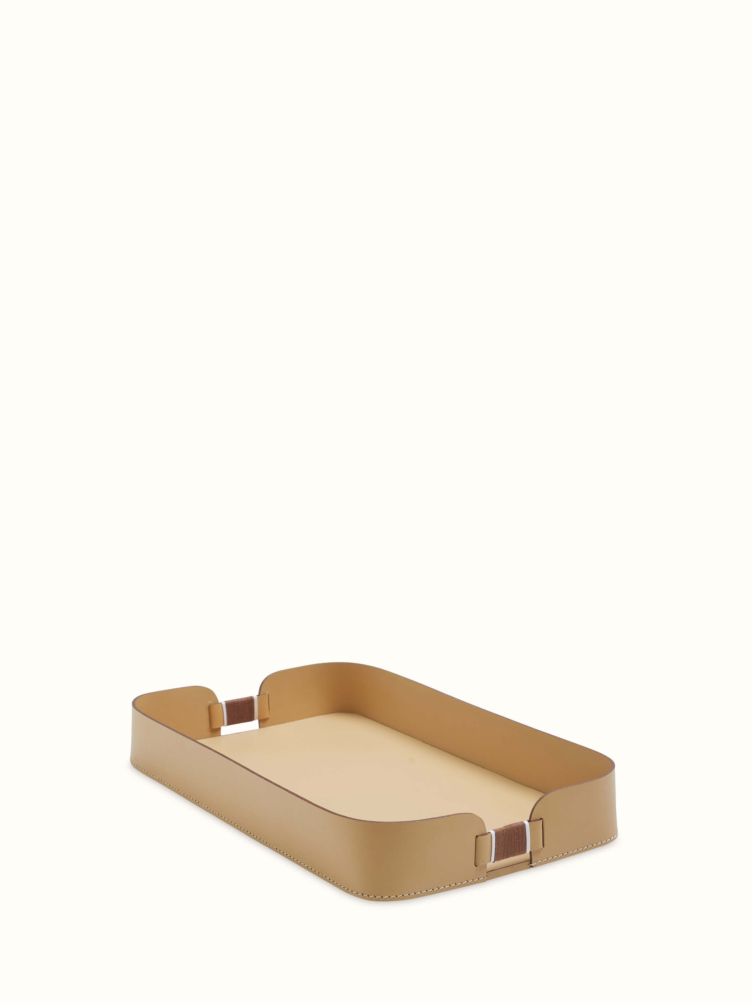 Angled view of Leather Desk Organiser Tray focusing on the functional design and high-quality leather craftsmanship