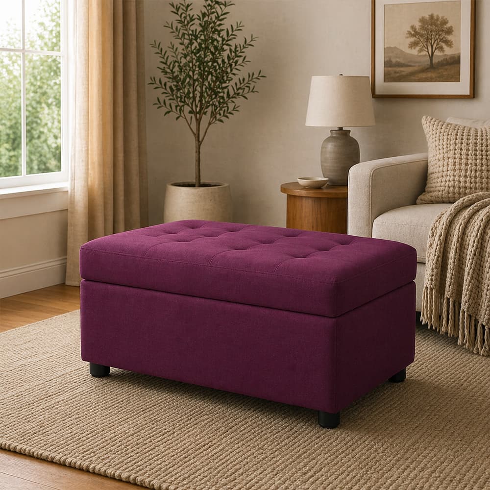 Doe Buck Modern Tufted Storage Ottoman Bench in Purple Colour - Doe Buck