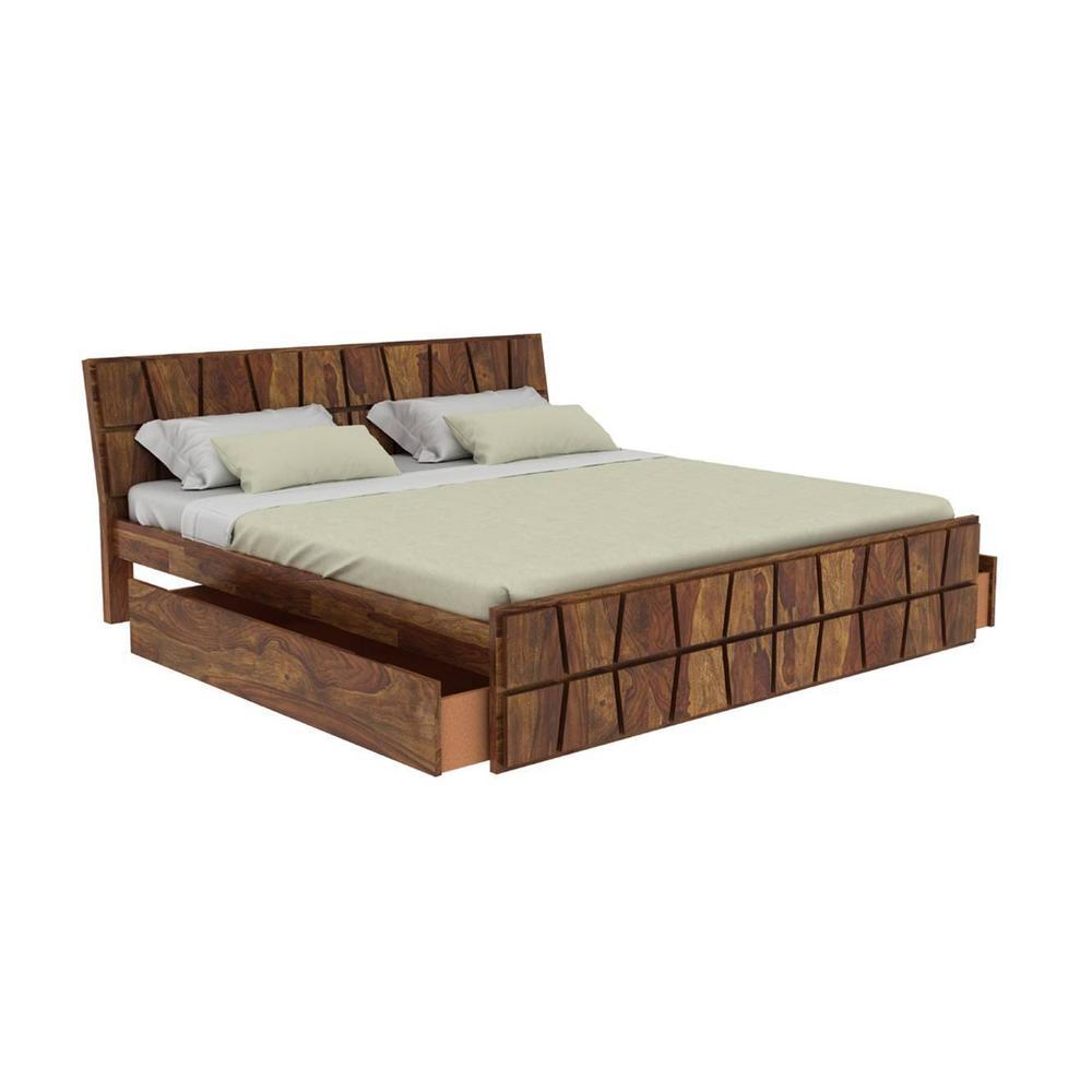 Hainan Platform Storage King Bed In Brown Finish