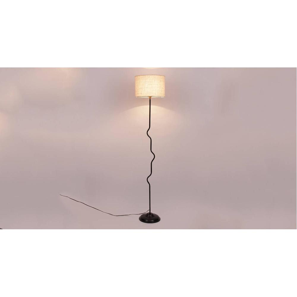 Willa Multicolour Natural Fiber Floor Lamp with Black Iron Base