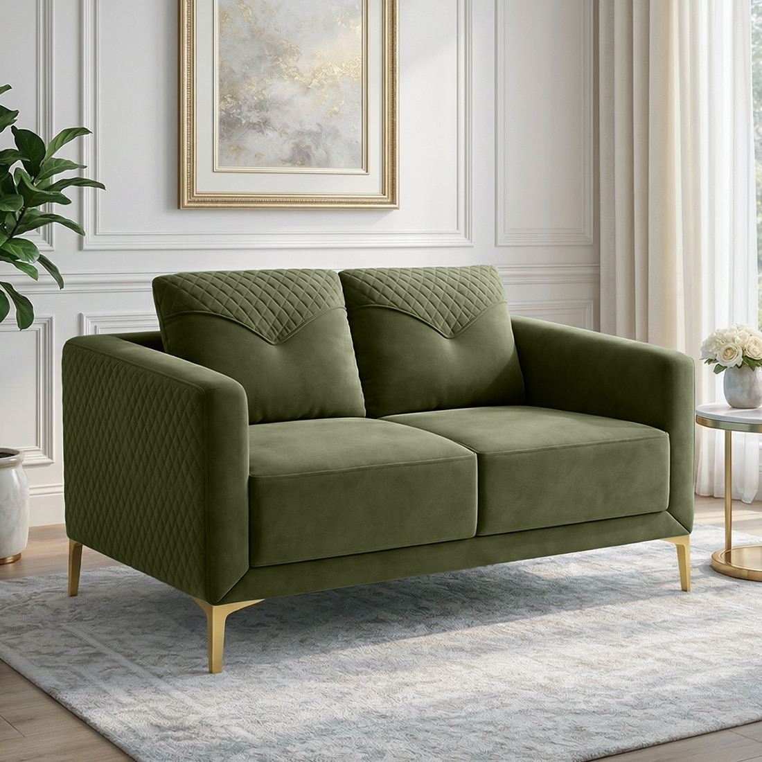 Arab Velvet 2 Seater Sofa Olive Green Color - Home Lifestylez