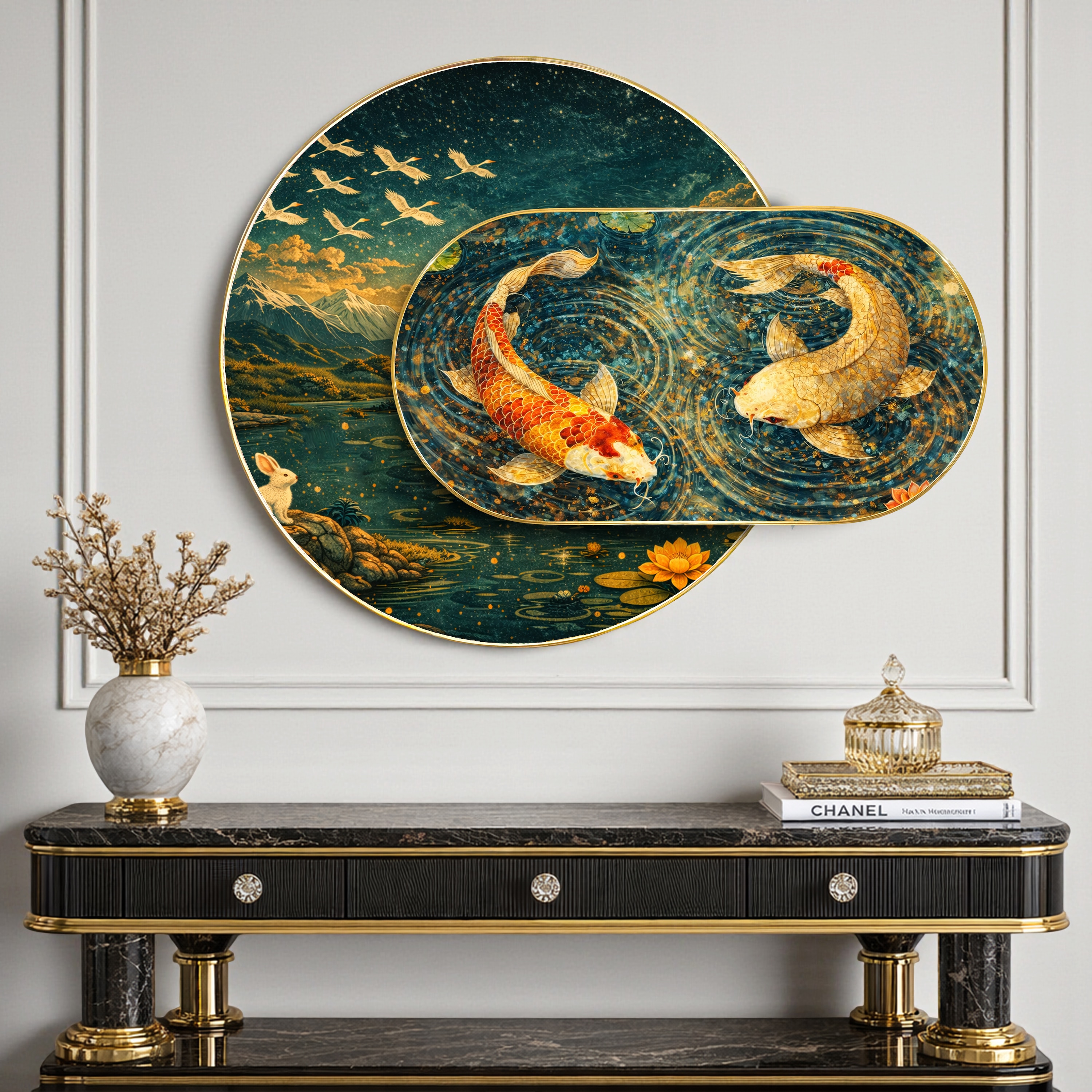 Feng Shui Koi Fish Framed Wall Painting for Living Room 56 x 82 cm - Art Street