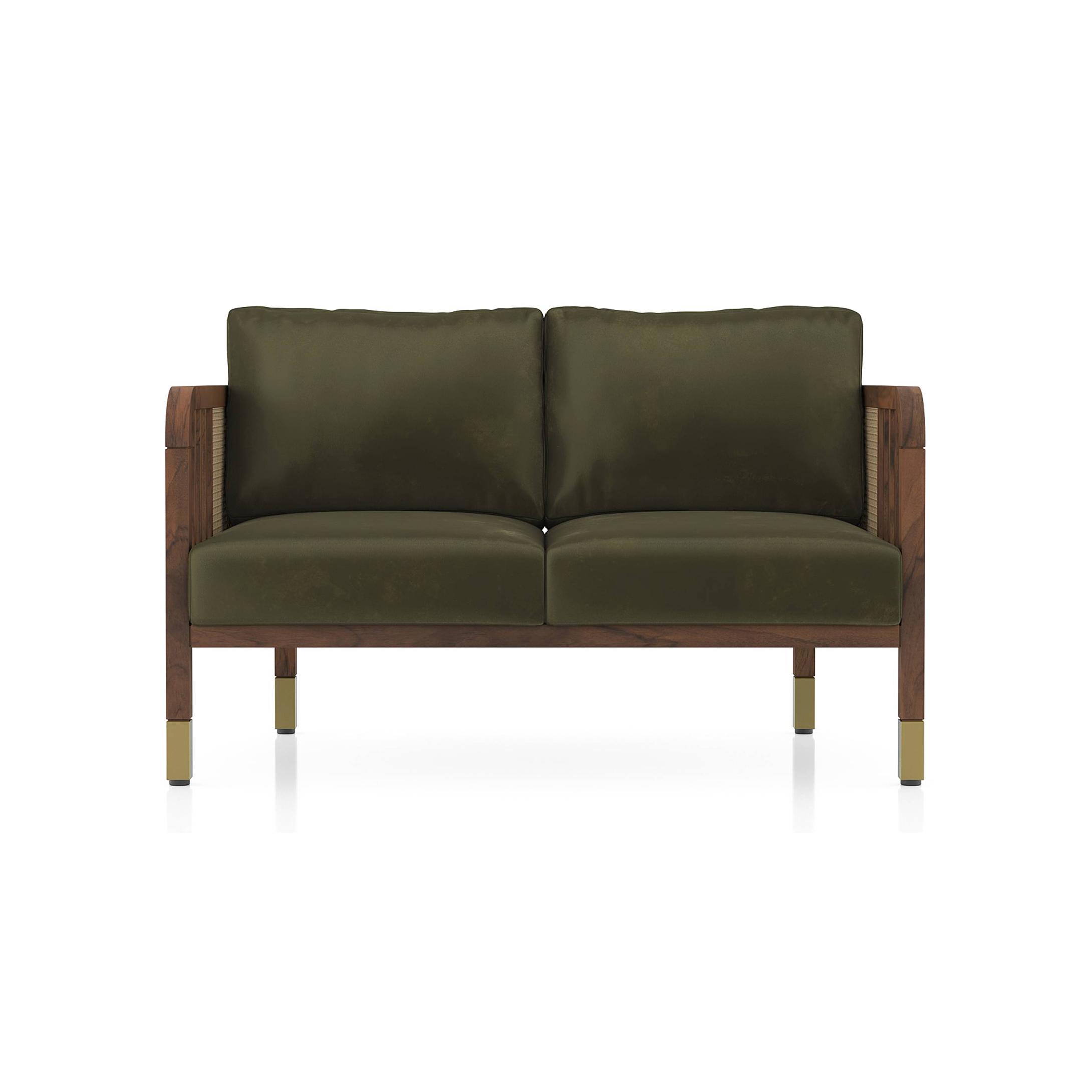 Taran 2 Seater Wooden Sofa in Deep Olive Velvet Colour
