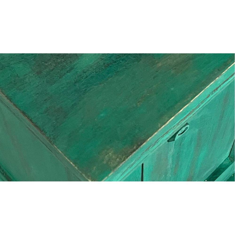 Queens Sheesham Wood Bedside Table in Antique Green Finish