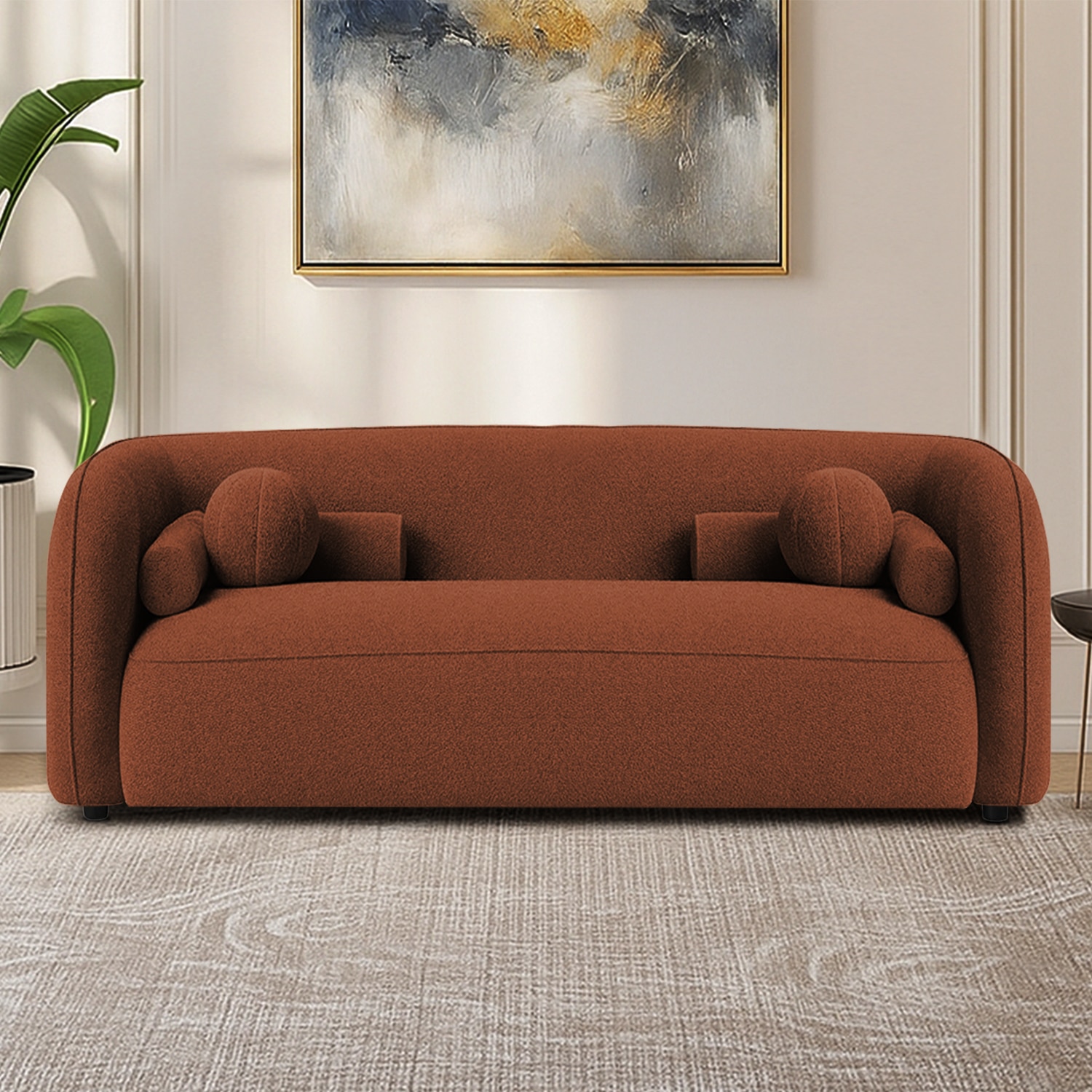 Zenol Boucle Fabric 2 Seater Sofa In Orange
