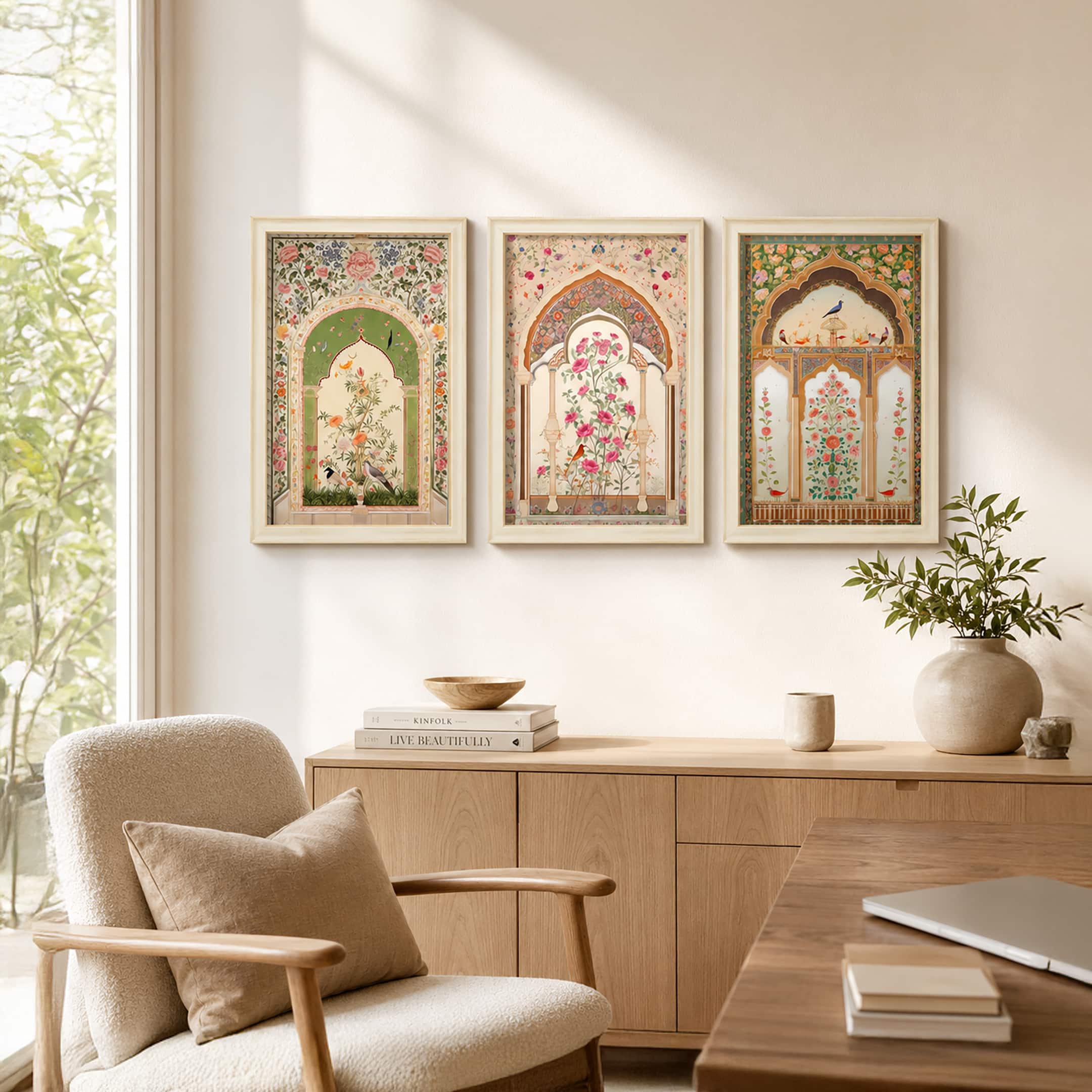The Castle Decor Mughal Arch Floral Wall Art Set of 3 11x17 Inch - The Castle Decor