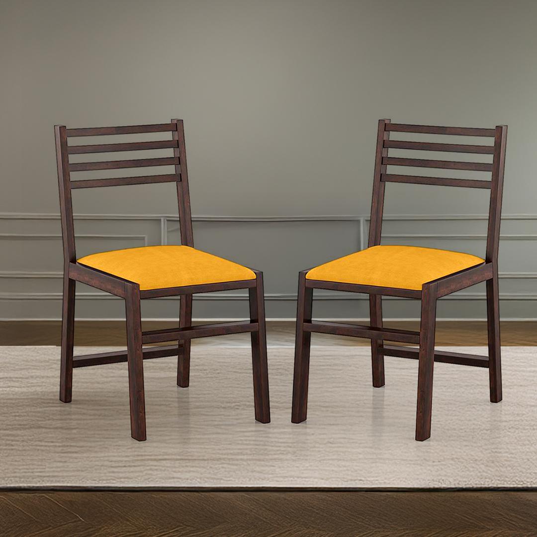 Caprica Solid Wood Dining Chair Set Of 2 In Mango Walnut Finish With Yellow Fabric Colour