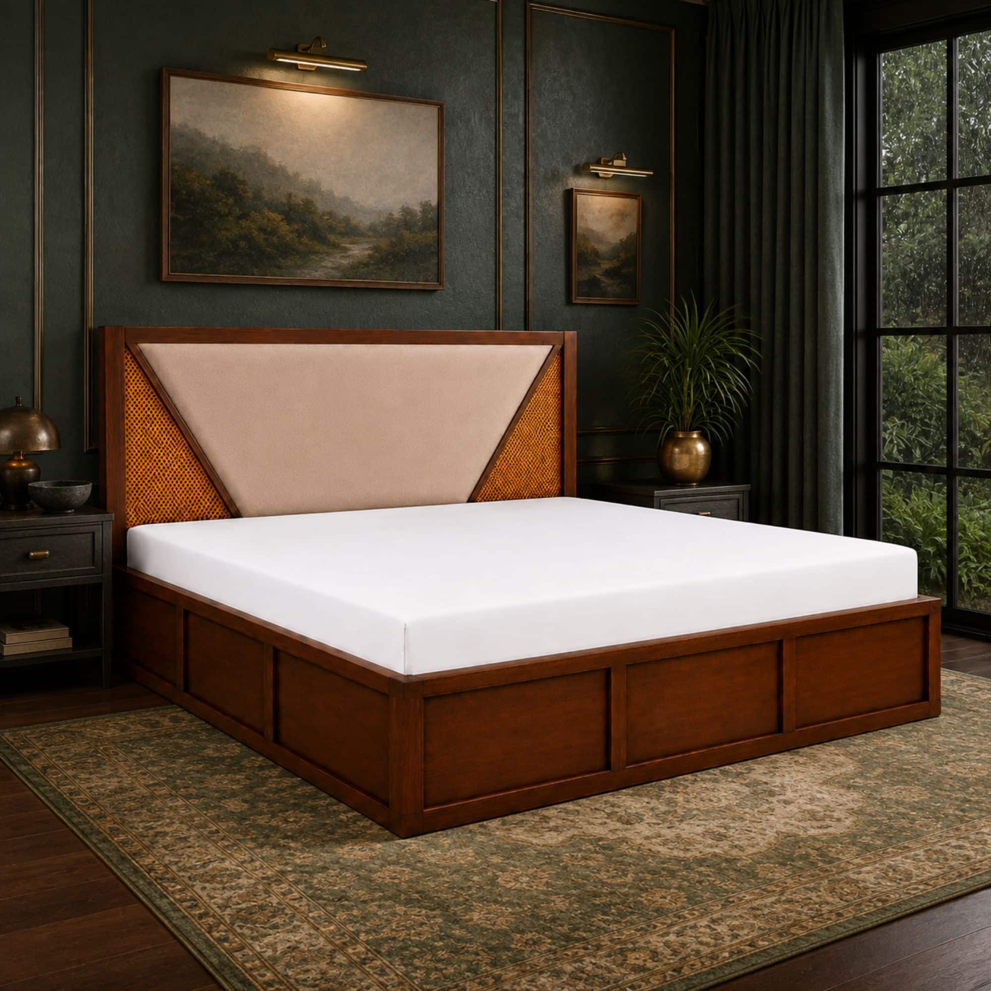 Shilp Solid Wood Comfort King Bed Box Storage Provincial Teak Finish Mattress 72 x 78 Inches