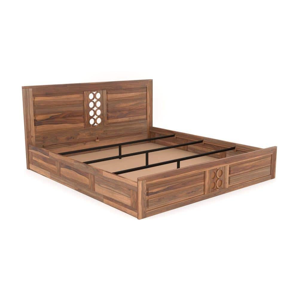 Dyla Sheesham Wood Queen Size Box Storage Bed In Teak Finish