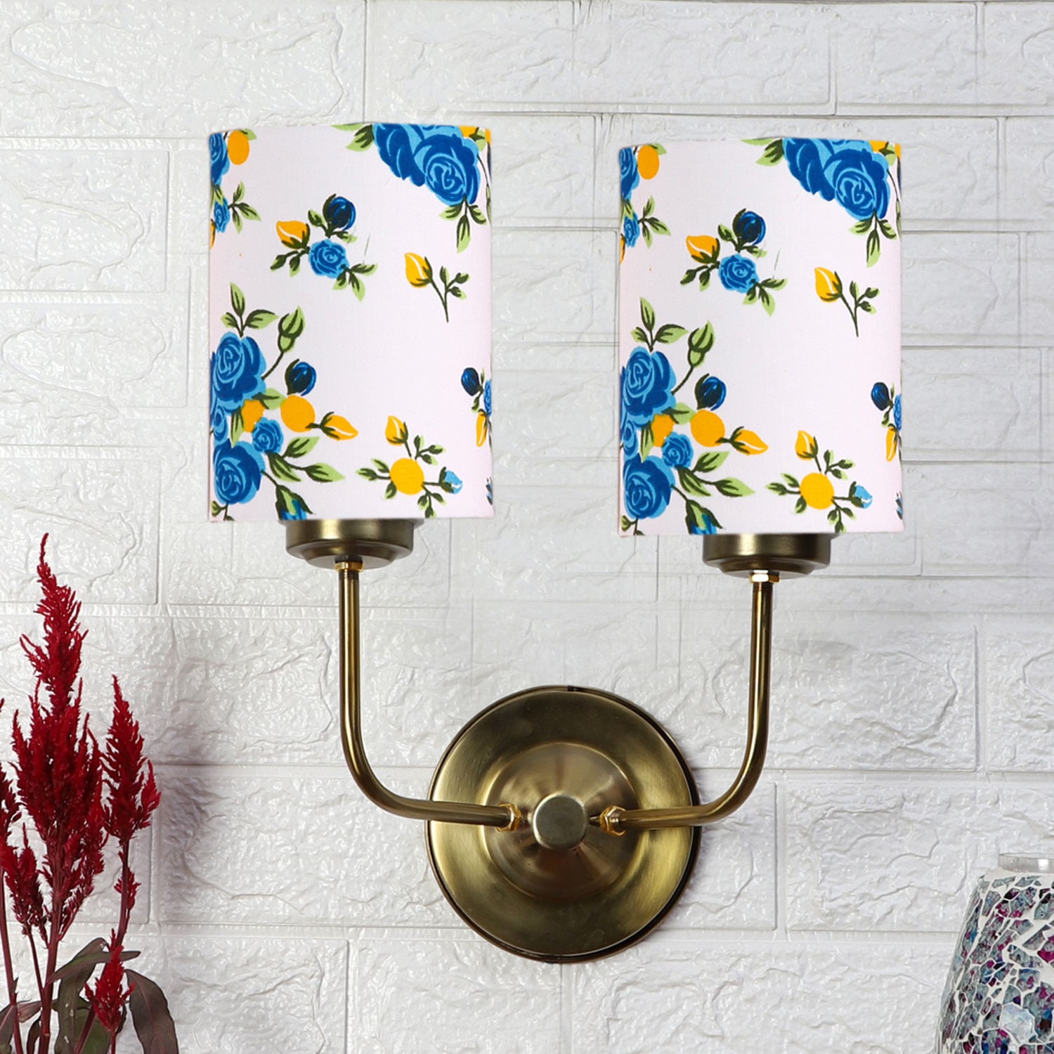 Devansh Metal Electric Wall Light in Gold Colour with Multi Shade Count of 2 Lights - Devansh