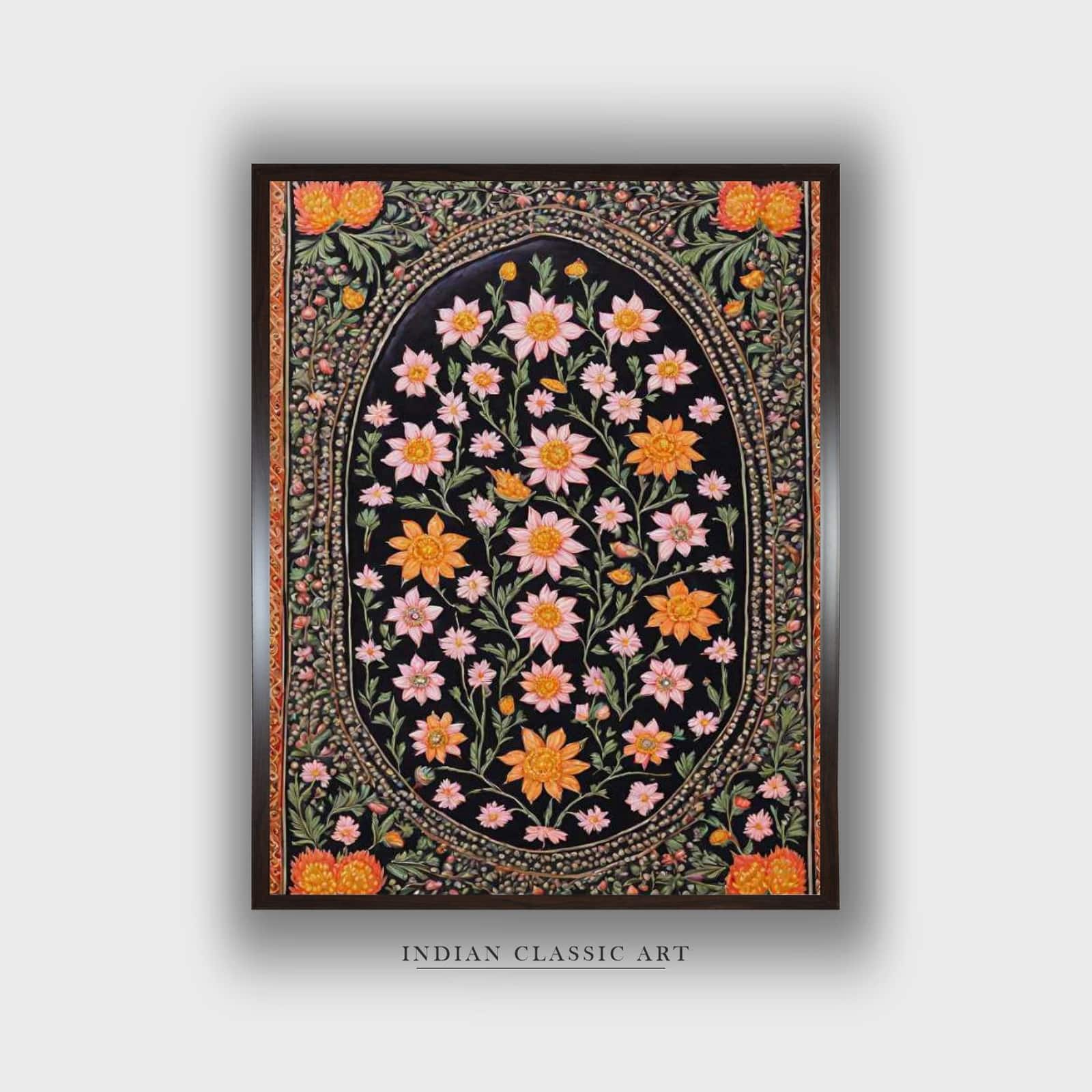 Floral Pichwai Canvas Wall Prints Canvas Wall Prints Set of 1 Multicolor Matte
