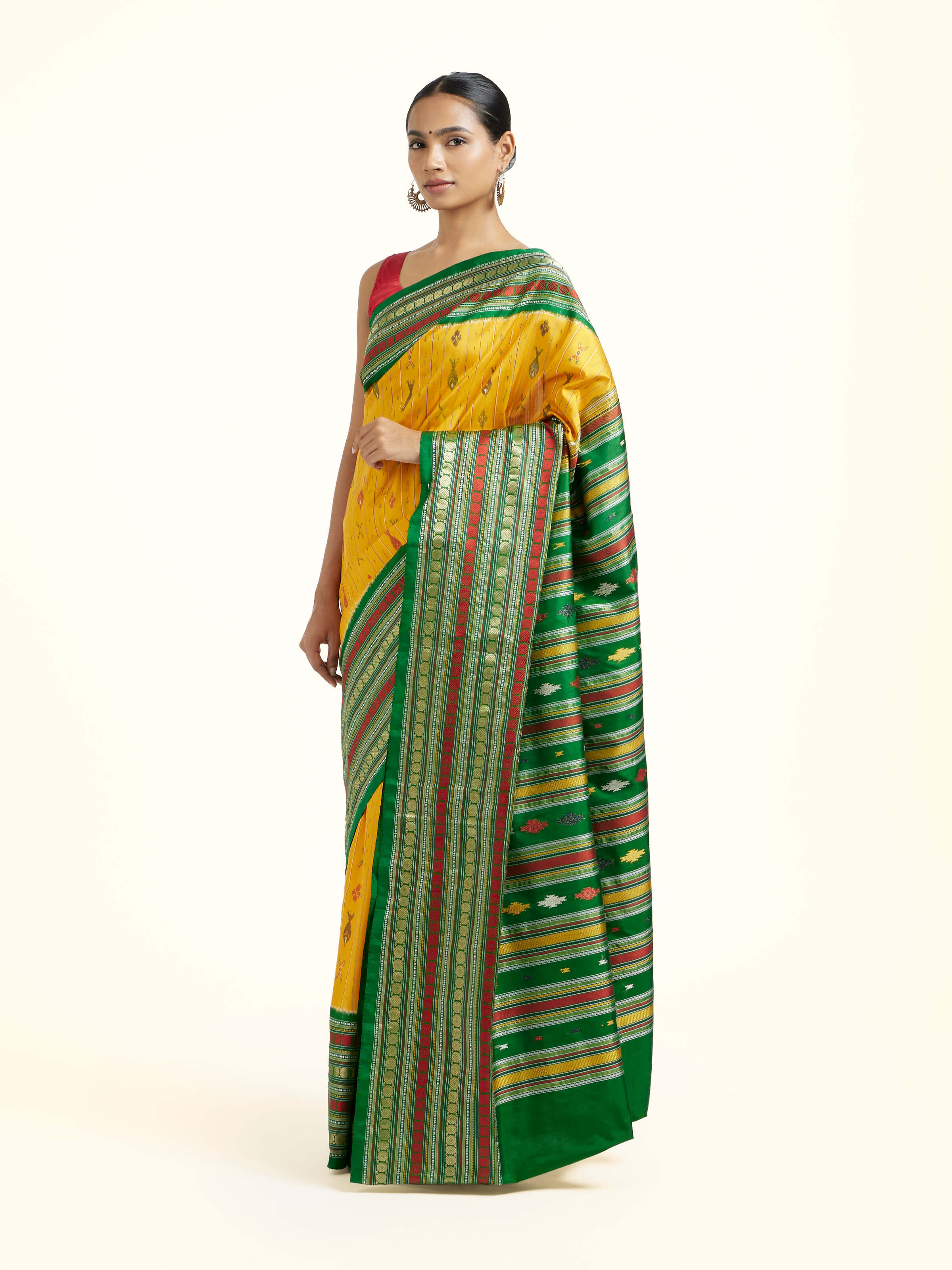 Yellow Silk Pochampally Single Ikat Saree