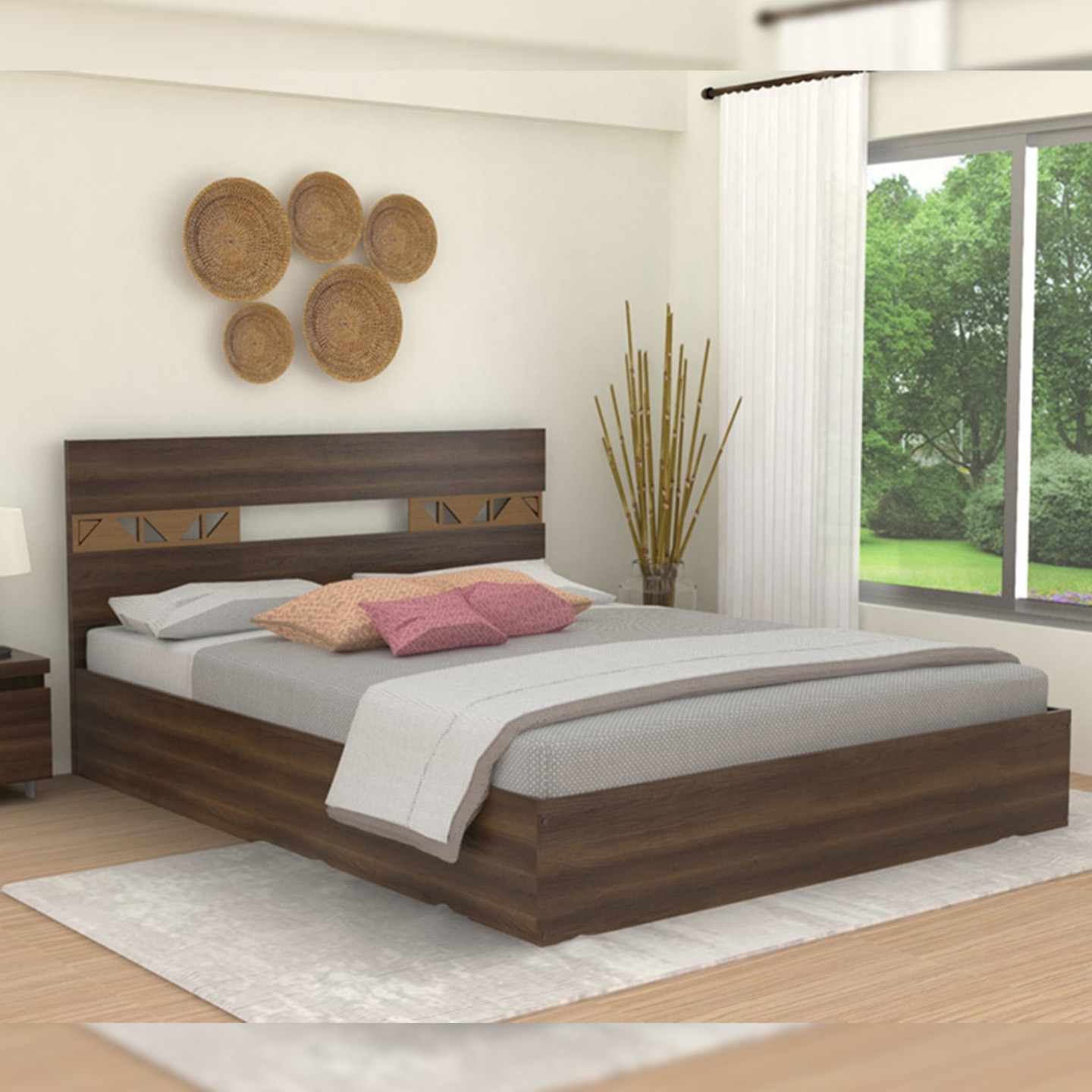 Salmacis Engineered Wood Queen  Size Bed Without Storage (Walnut Finish) - Direct Factory to Home Private Limited (DF2H)