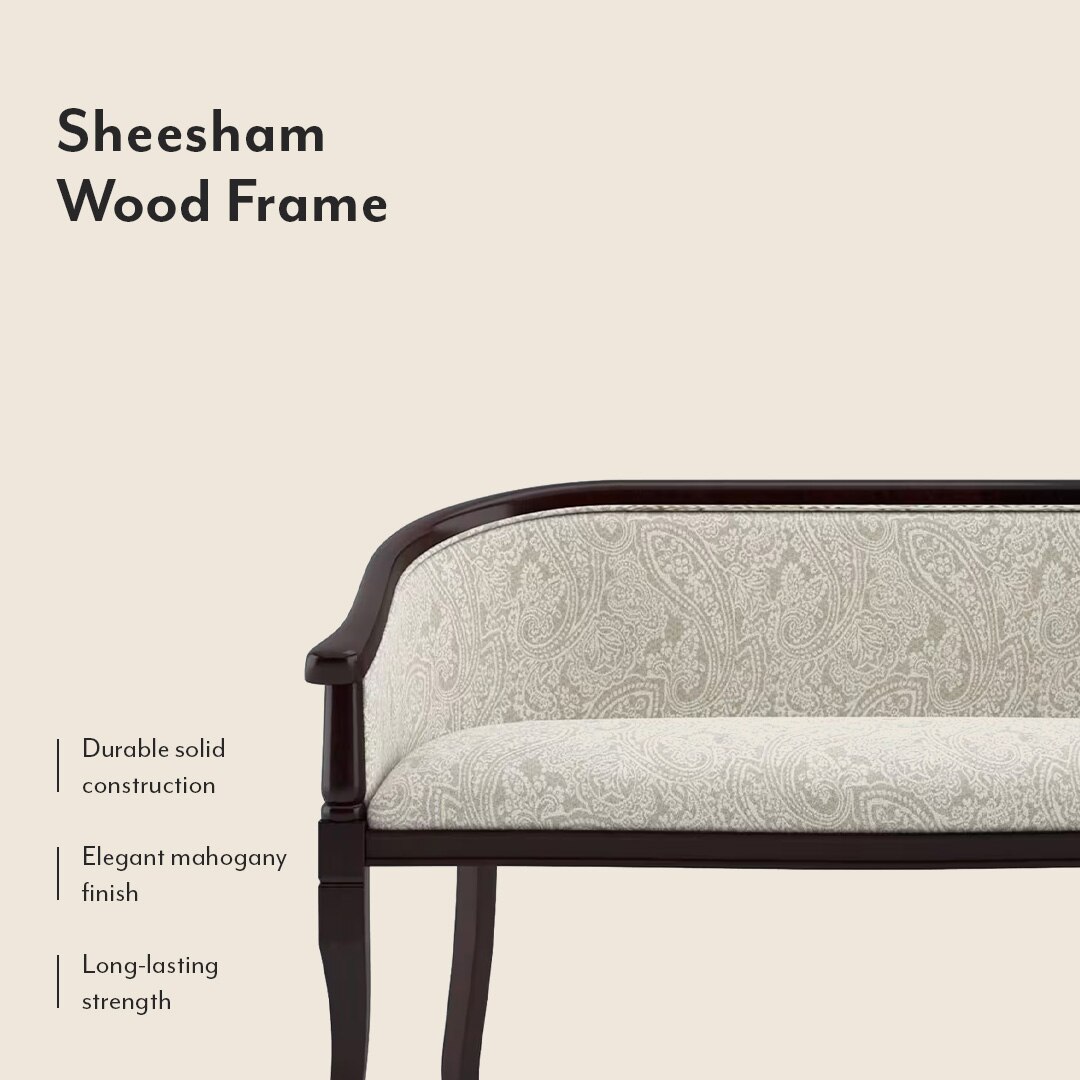 Florence Loveseat 2 Seater In Mahogany Finish With Monochrome Paisley Fabric Colour