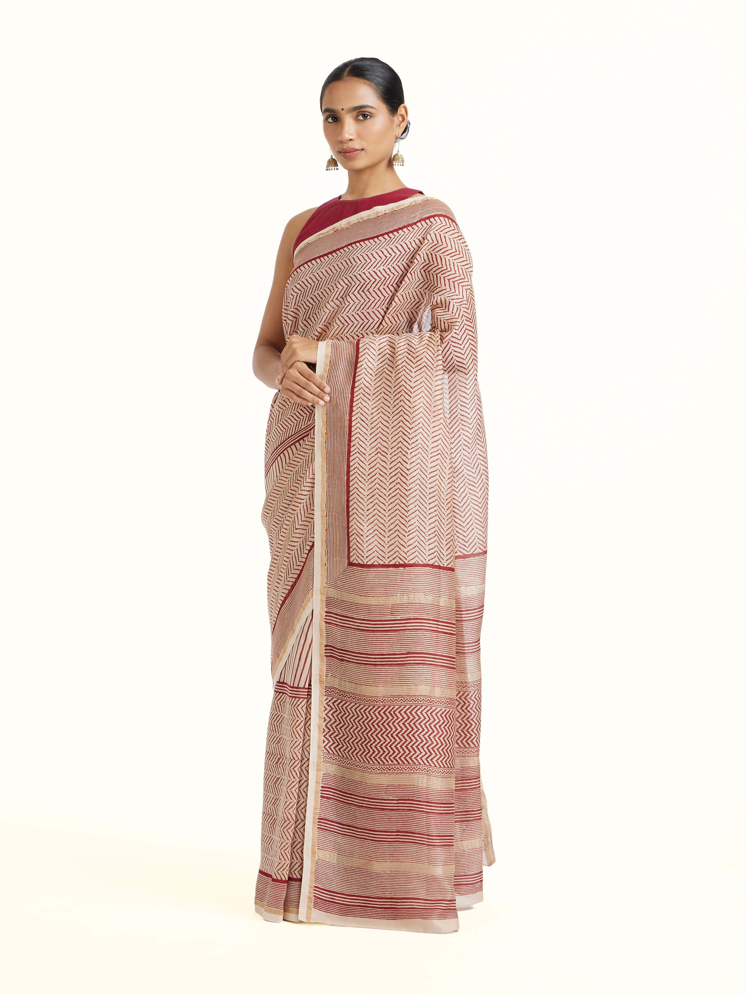 Red Chanderi Cotton Silk Bagh Block Printed Saree
