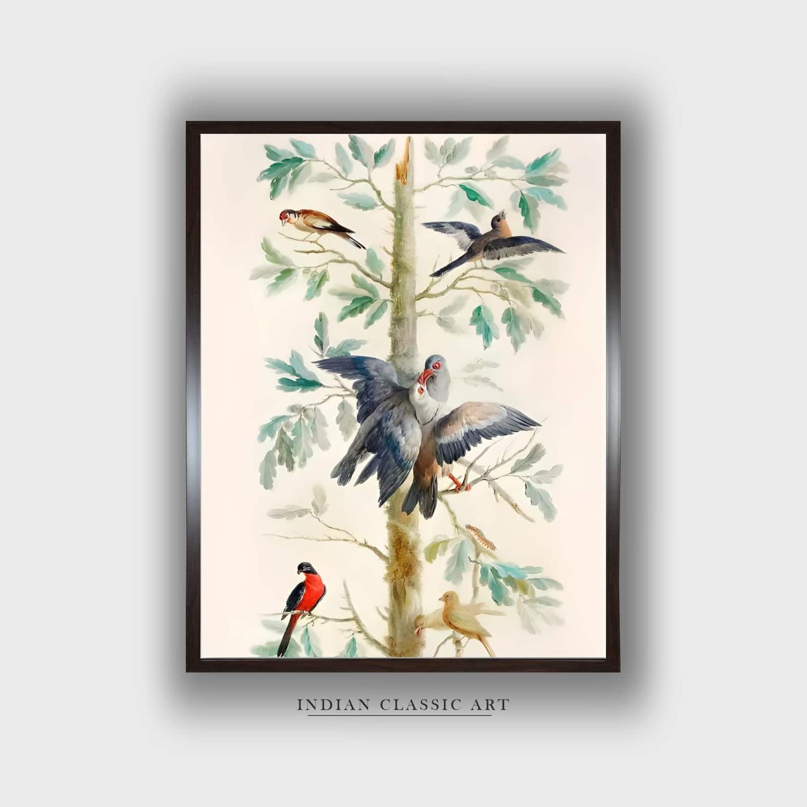 Blue Yellow Small Bird Floral Canvas Wall Prints Canvas Wall Prints Set of 1 Multicolor Matte