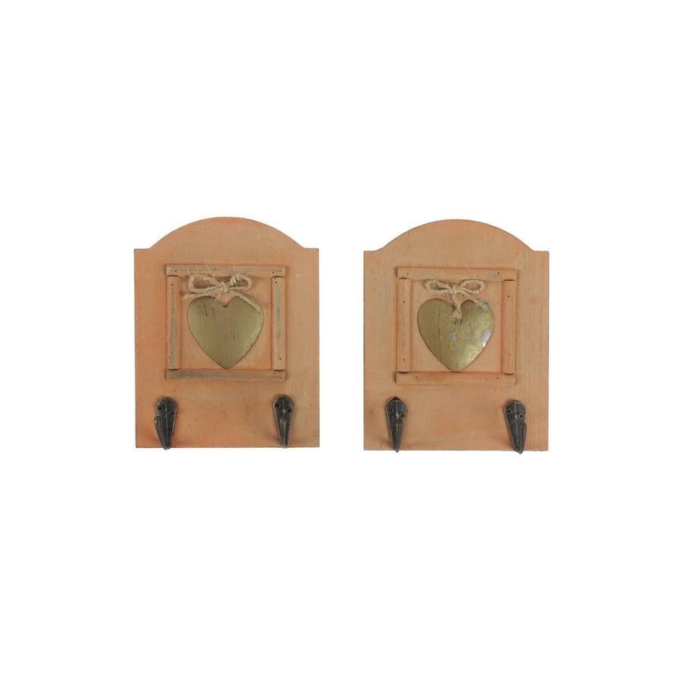 Light Orange Hand painted Wall Hooks with Brass Heart Accent-2 Hooks