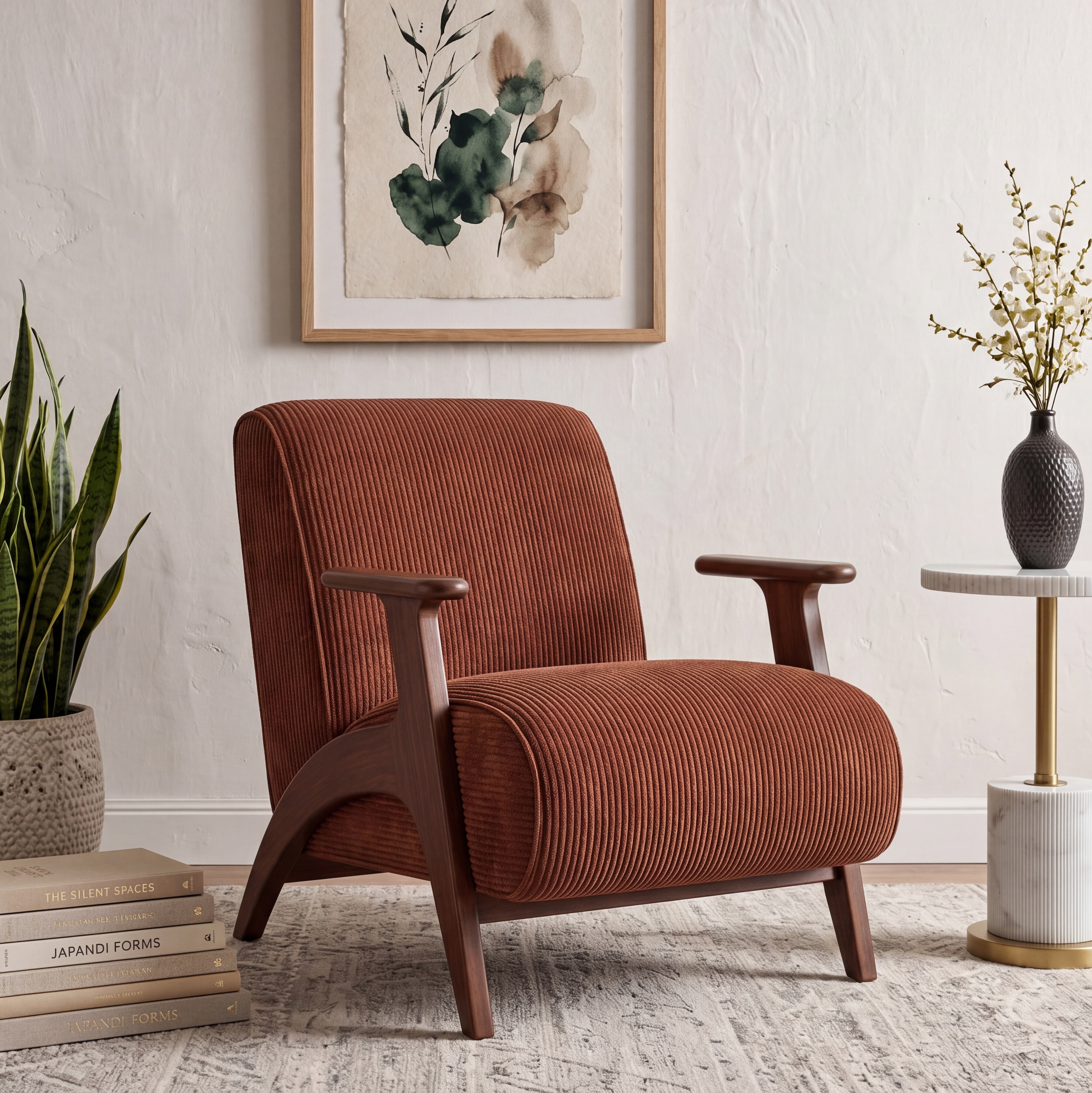 Nido Fabric Lounge Chair In Aubum Wale Corduroy Colour - Urban Ladder