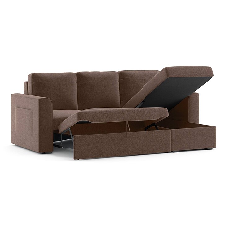 Kowloon Sectional 3 Seater Pull Out Sofa cum Bed In Daschund Brown Colour