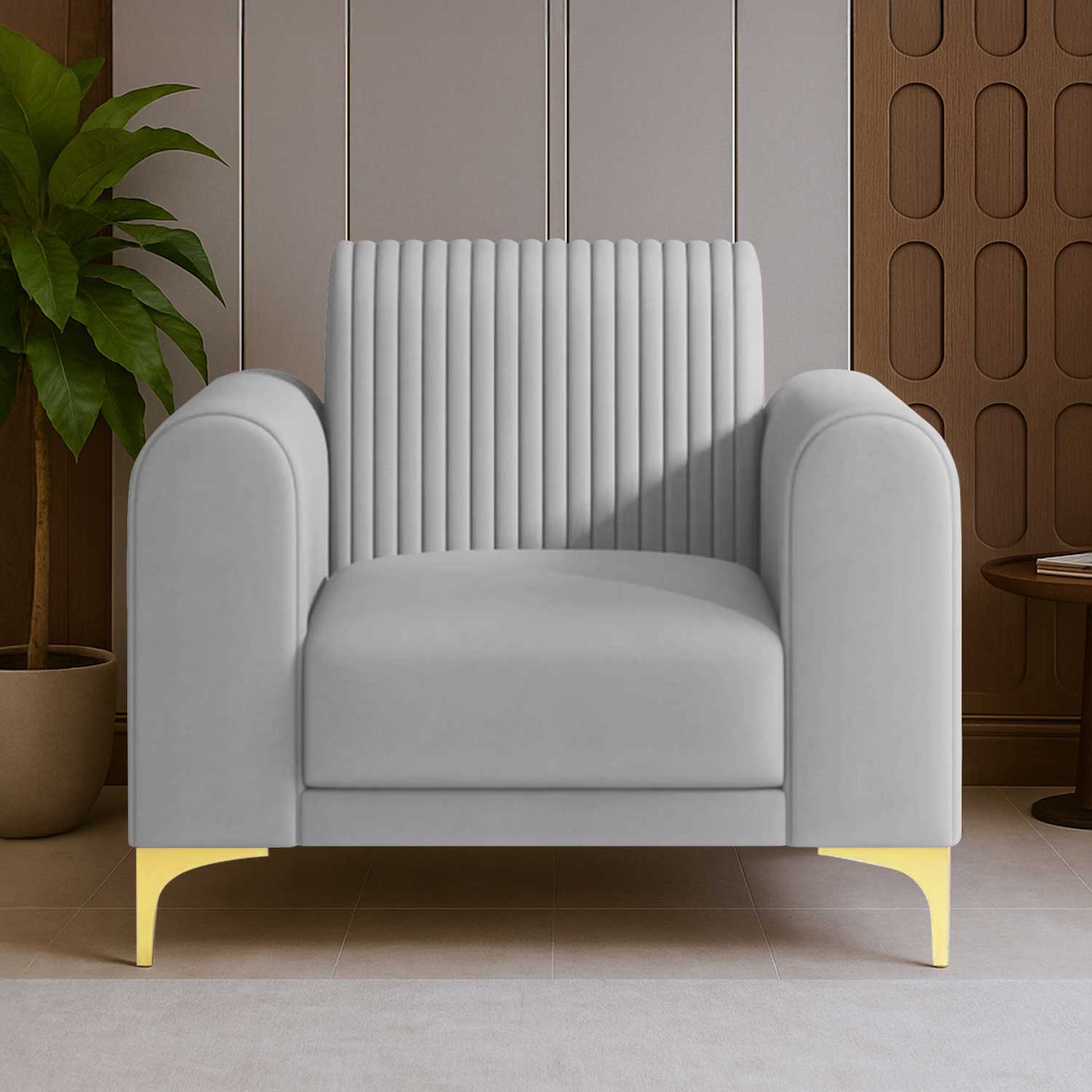 Veniza Velvet 1 Seater Sofa In Grey Colour