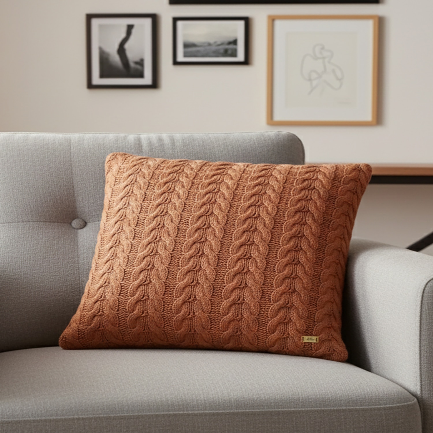 Colette Rosy Brown Knitted Cushion Cover 16X16 Inches
