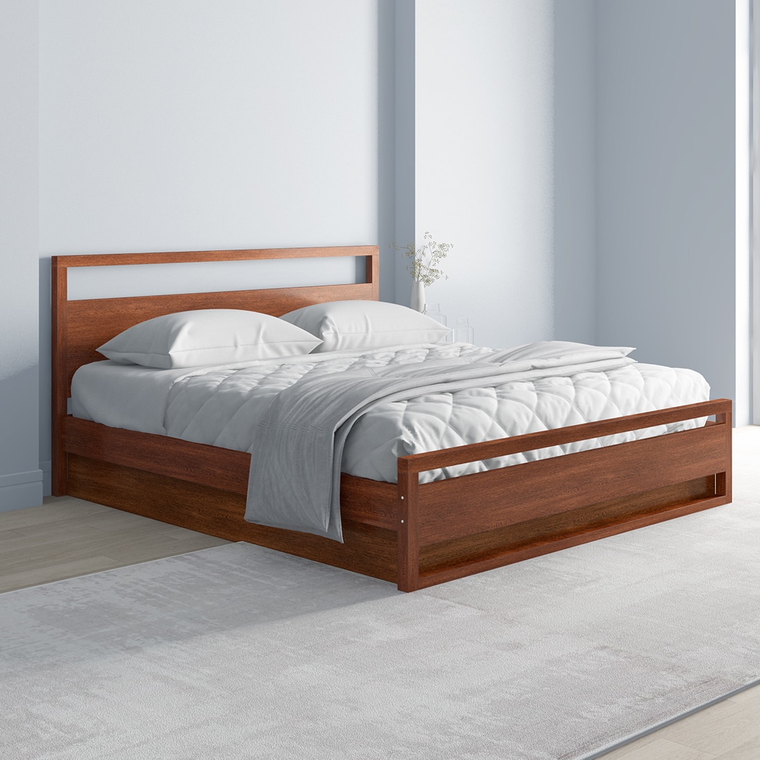Turner Solid Wood Queen Size Bed With Box Storage (Dark Oak Finish) - Durian