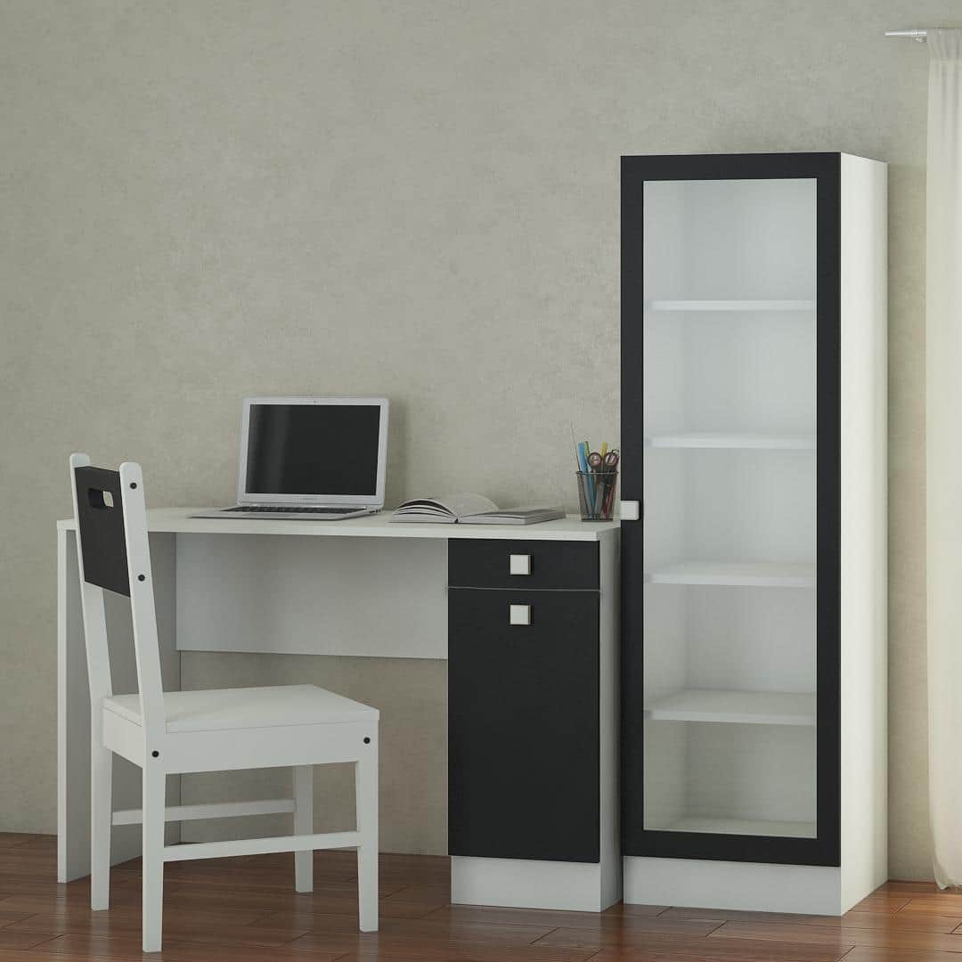 Celestia Study Set with Desk Bookshelf and Wooden Chair in Coffee Walnut Colour