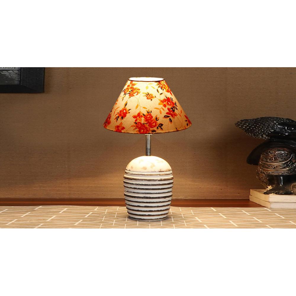 Multicolor cotton with White Brushed Wood Table Lamp -2
