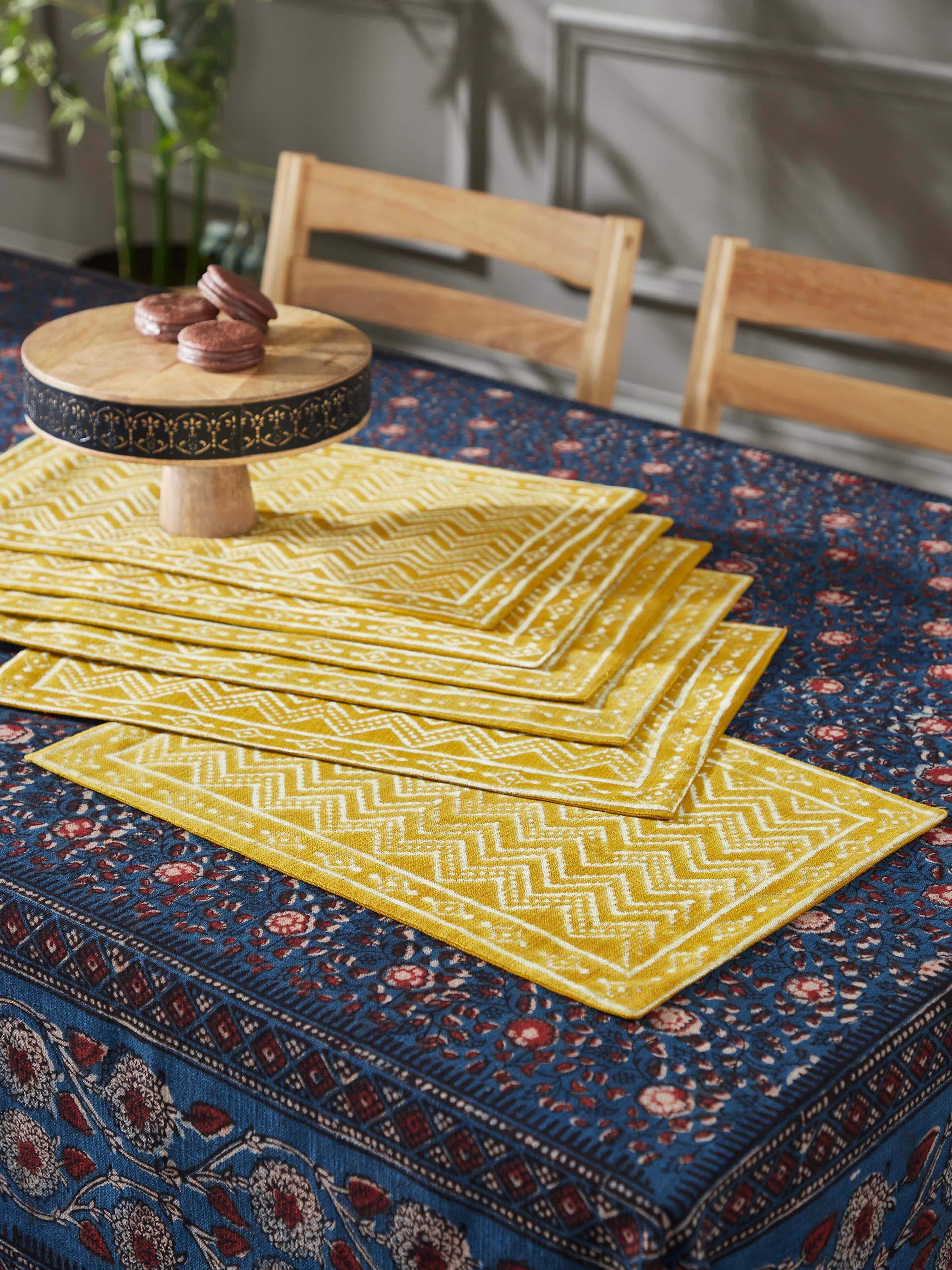Puspita Ochre Cotton Dabu Hand Block Printed Table Mat (6 Pcs)