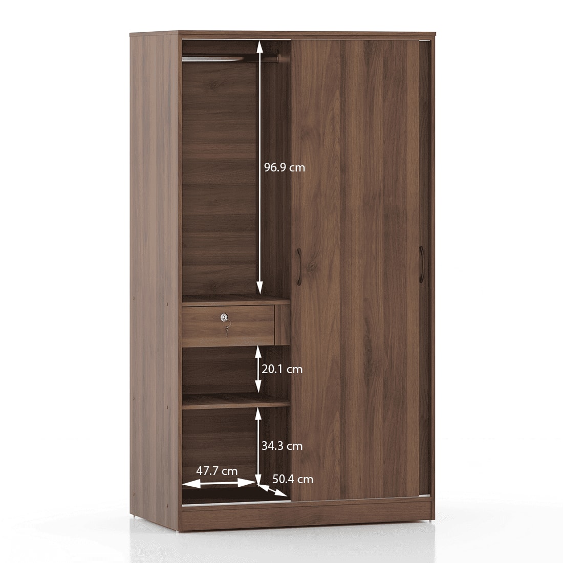 Jaden Engineered Wood 2 Door Sliding Wardrobe Without Mirror in Classic Walnut Finish