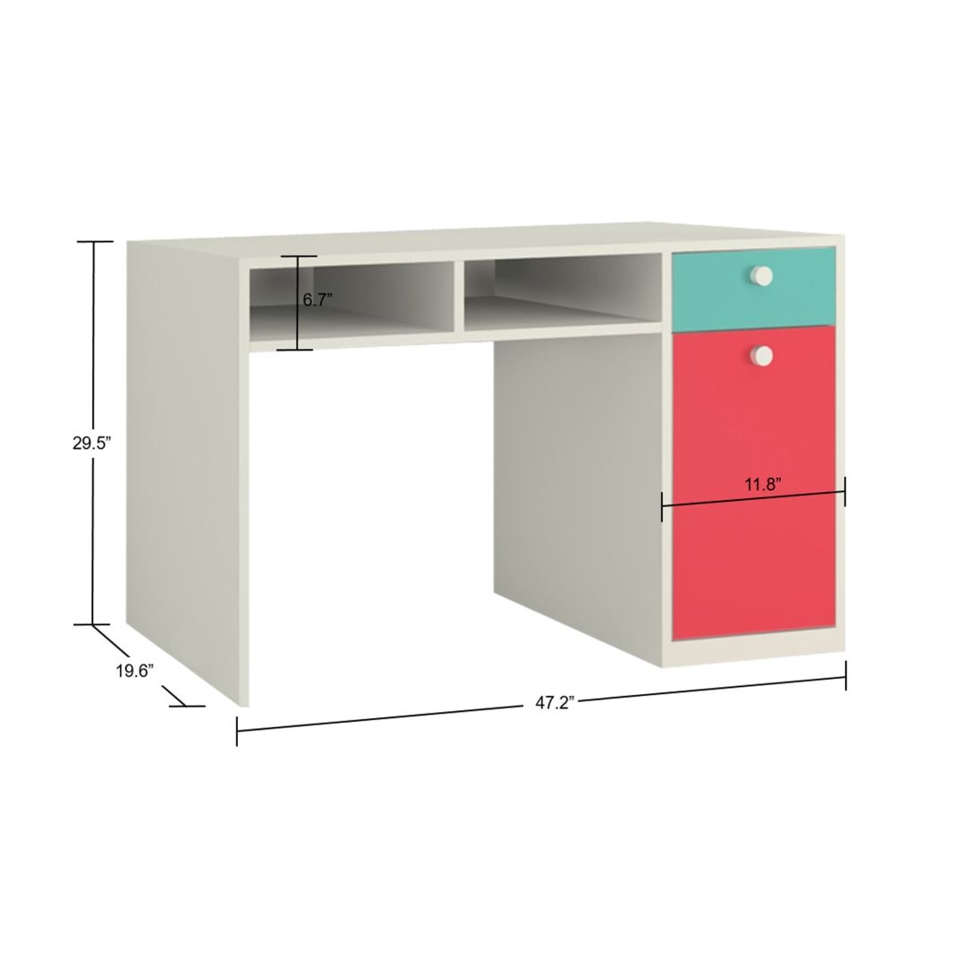 Alana Study Desk with Cabinet Drawer and Shelf in Misty Turquoise Strawberry Pink Colour