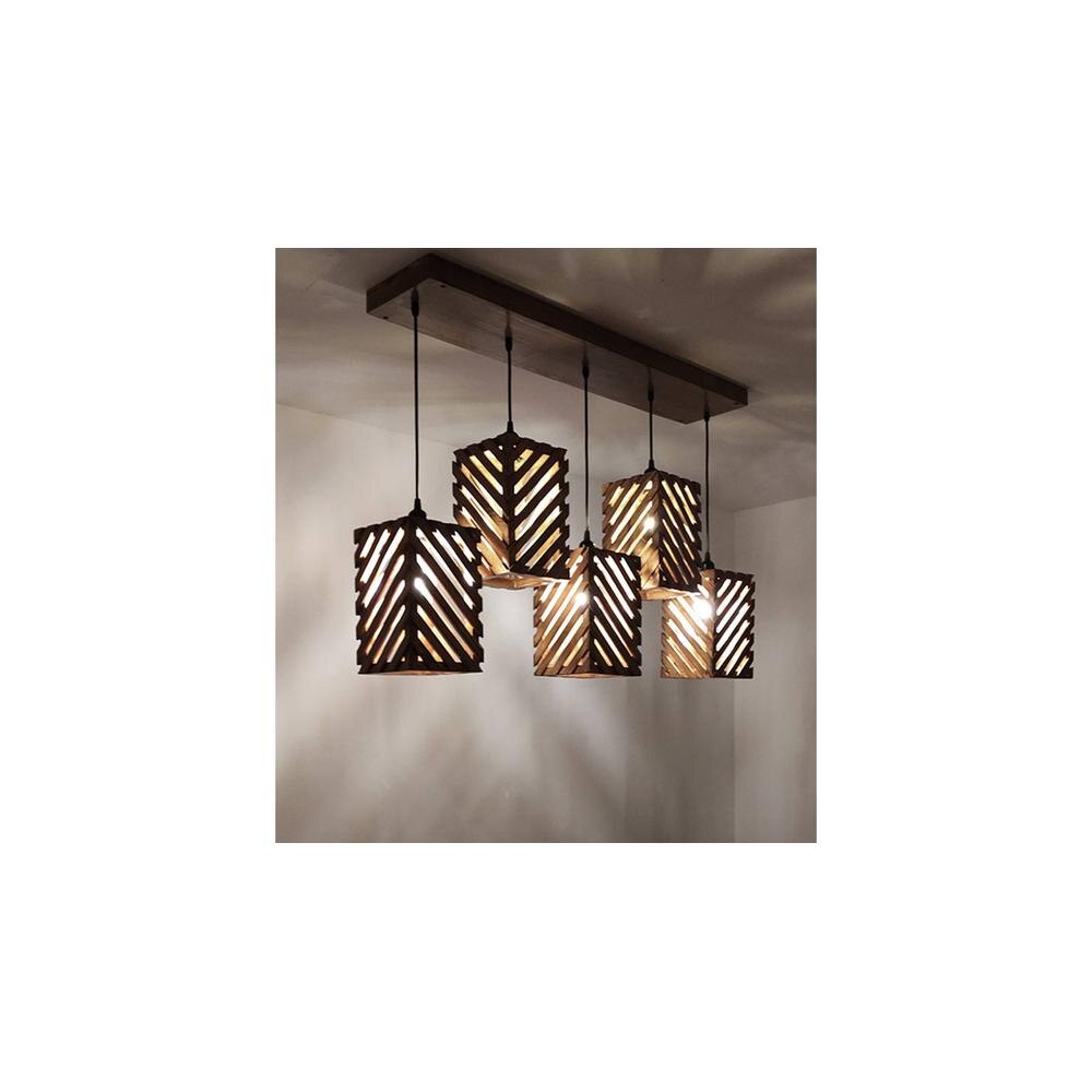 Oblique 5 Series Brown Solid Wood Cluster Hanging Light