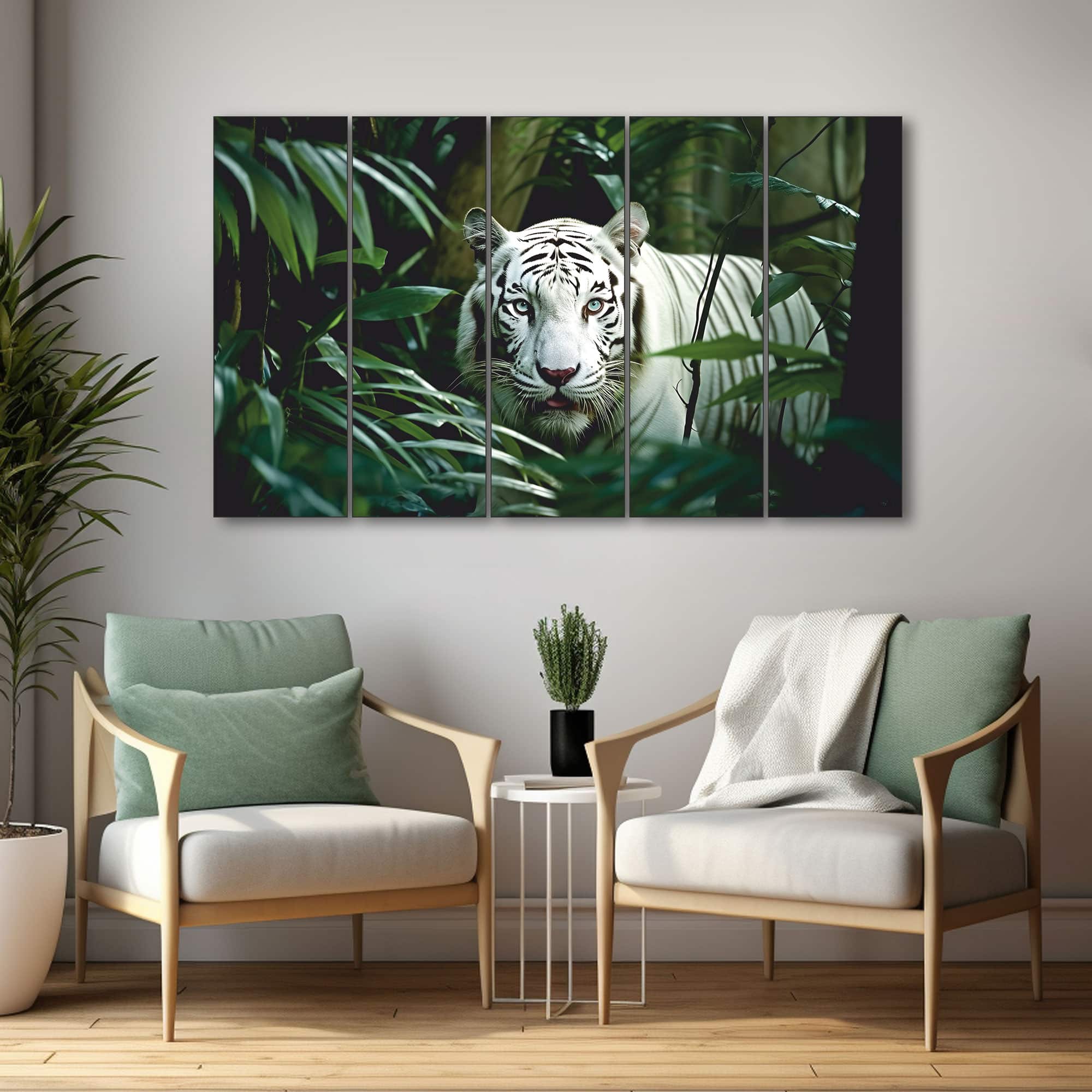The Castle Decor Tiger Trees Wall Art Set of 5 Digital Painting 27x48 Inch - The Castle Decor
