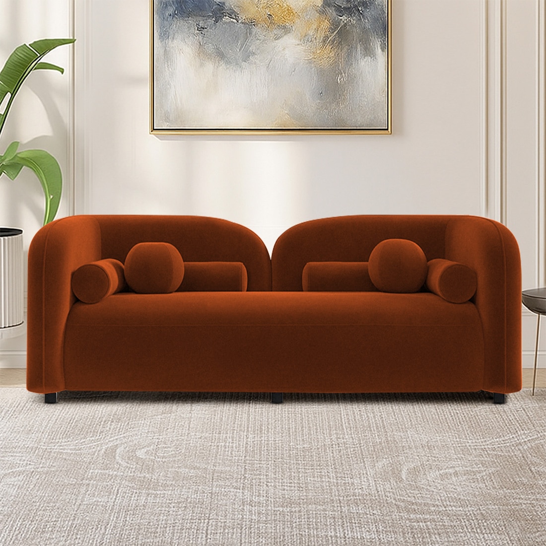 Homro Velvet 2 Seater Sofa in Orange Colour - Home Lifestylez