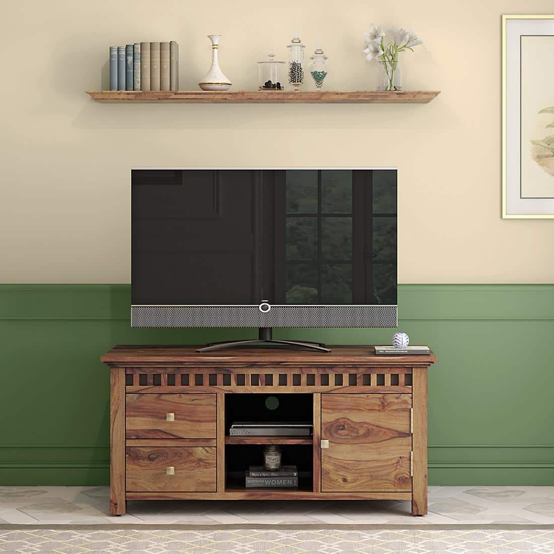 Fidora Solid Wood TV Unit in Teak Finish