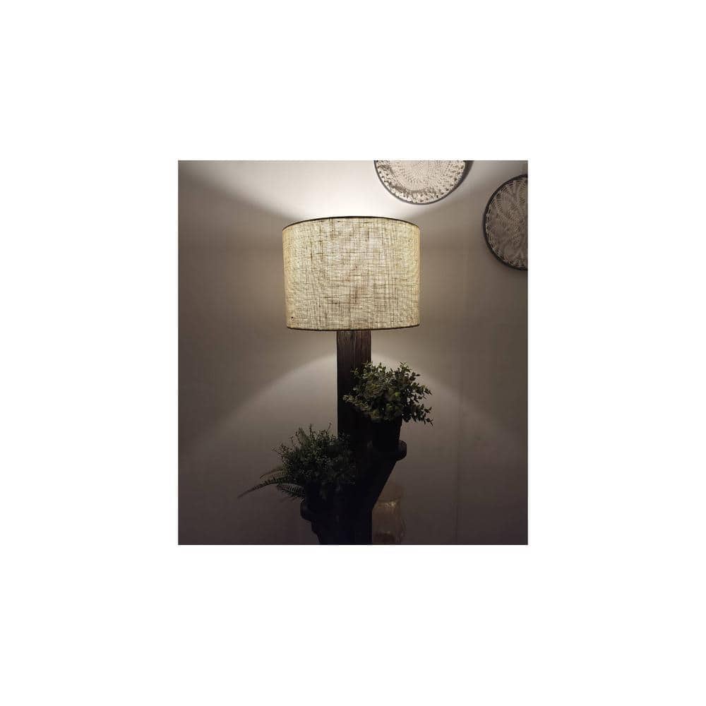 Woods Wooden Floor Lamp with Brown Base and Jute Fabric Lampshade