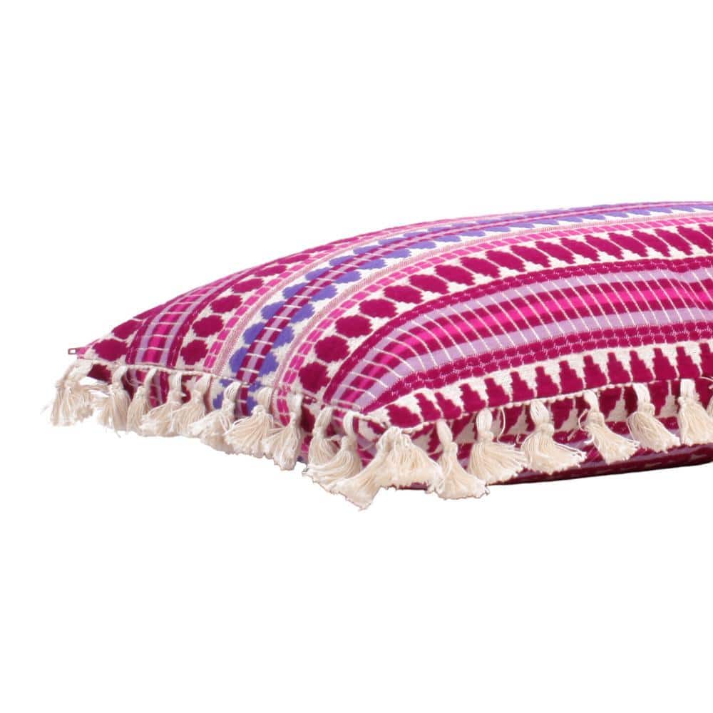 Acrylic Striped Cushion Cover with Lace Set of 2 (16 X 16 Inches)