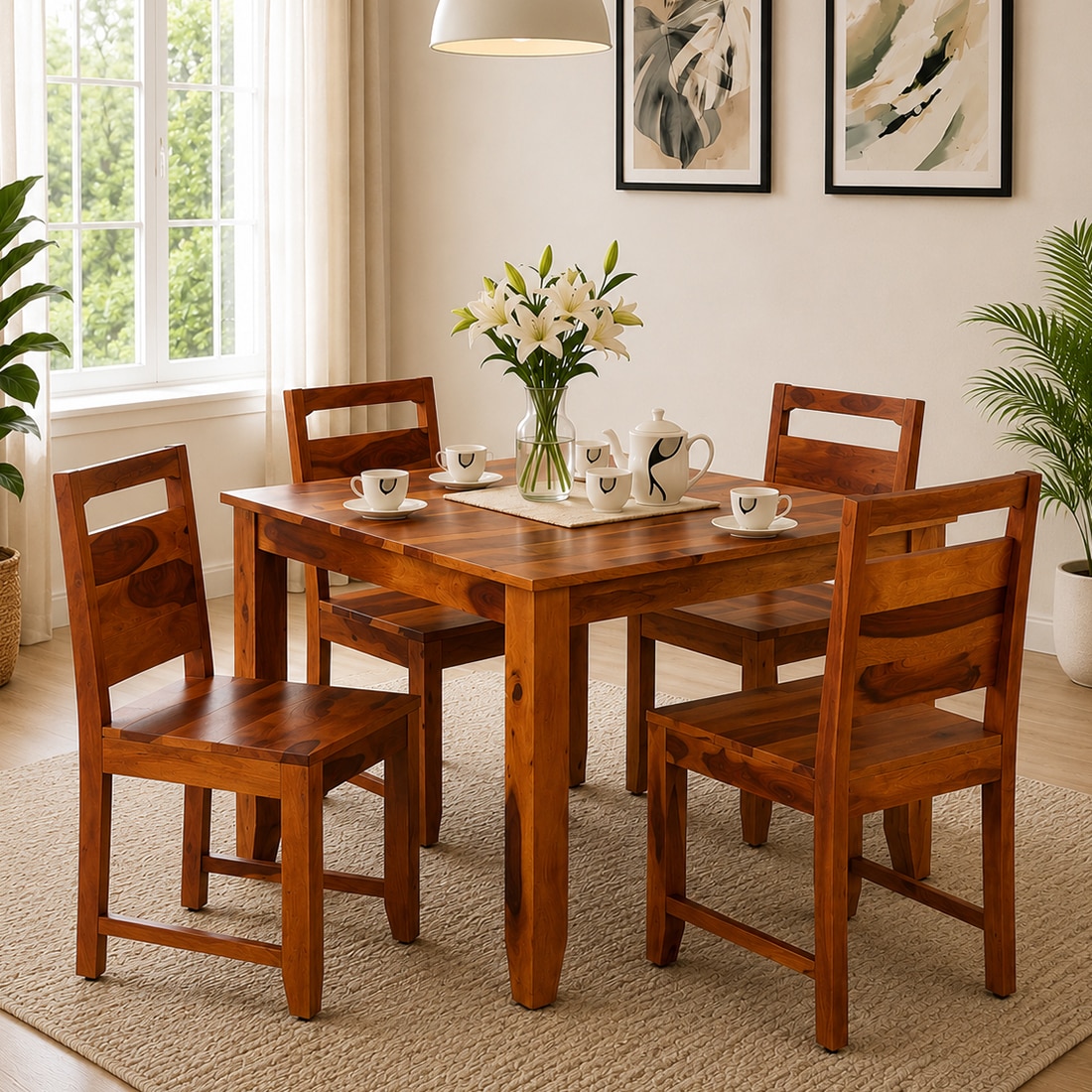 Cook 4 Seater Dining Set In Walnut Finish - Jyoti Impex