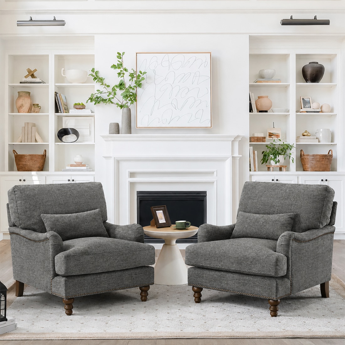 Dexter Boucle Fabric Lounge Chair in Grey Colour - KURSIWALLAH