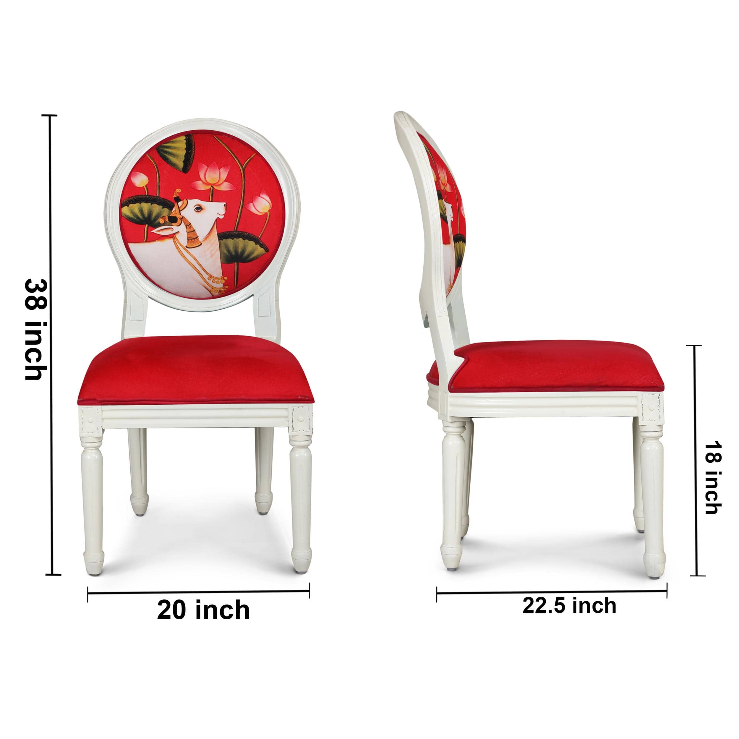 Traditional Indian Pichwai Work Wooden Dining Chair in Red Colour