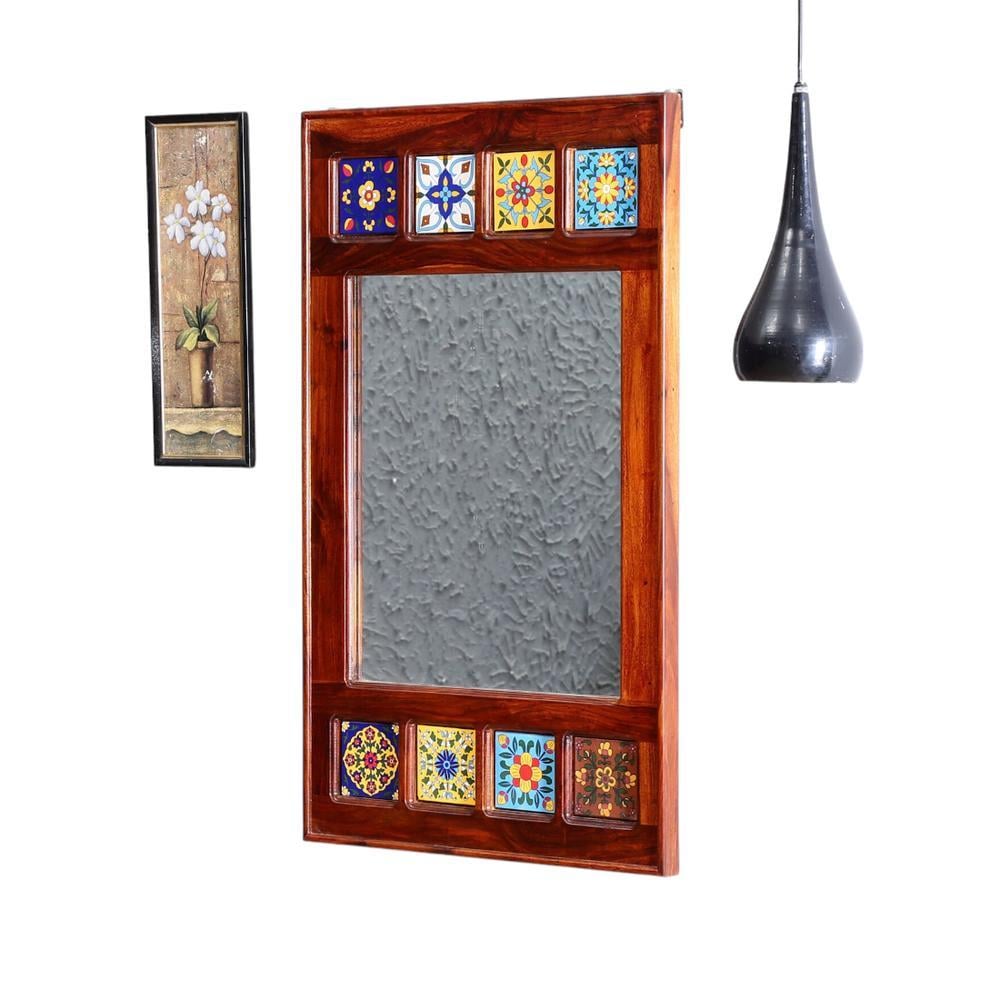 isaac solid wood mirror in honey oak colour