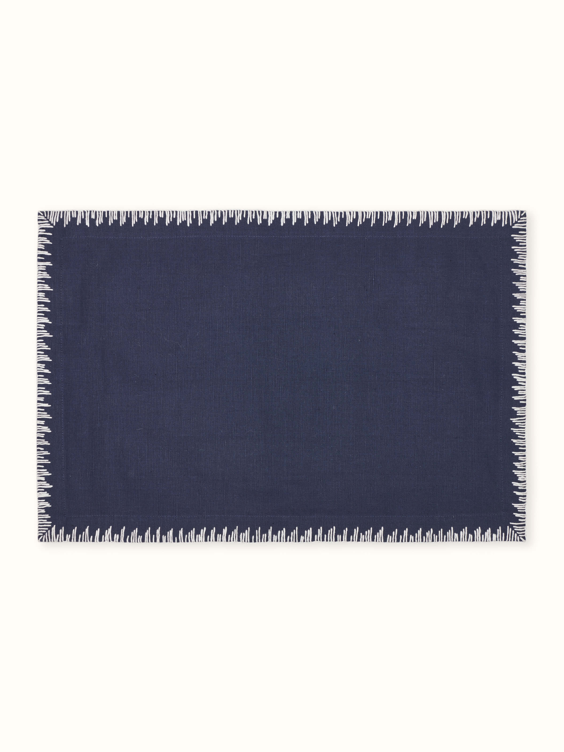 Parvat indigo linen cotton hand embroidered table mat set of 6 with edge stitch border – Swadesh