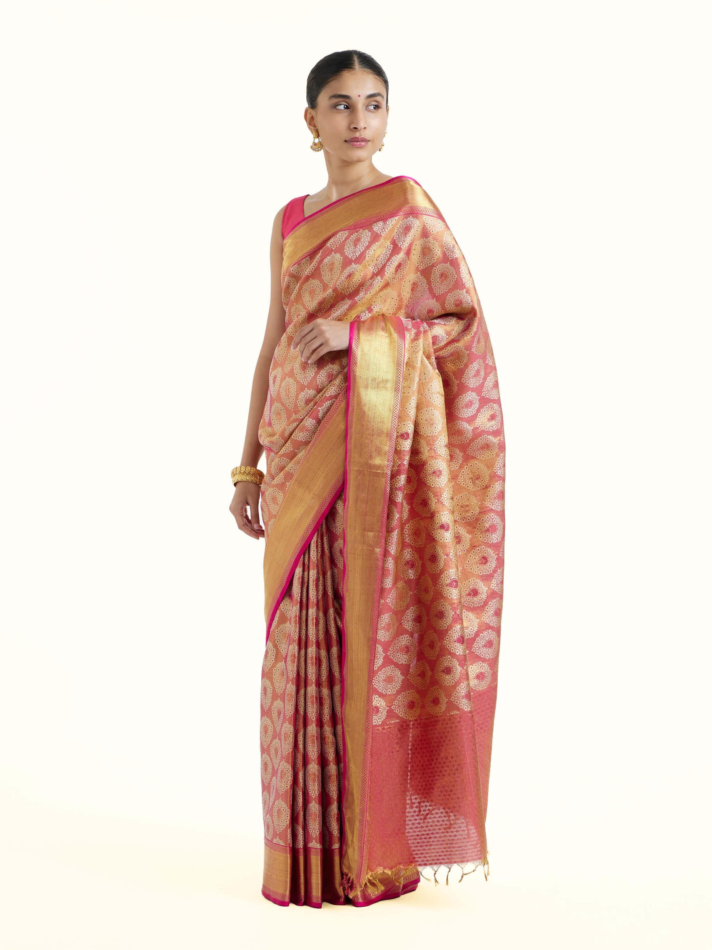 Side view of the Red Silk Kancheepuram Saree