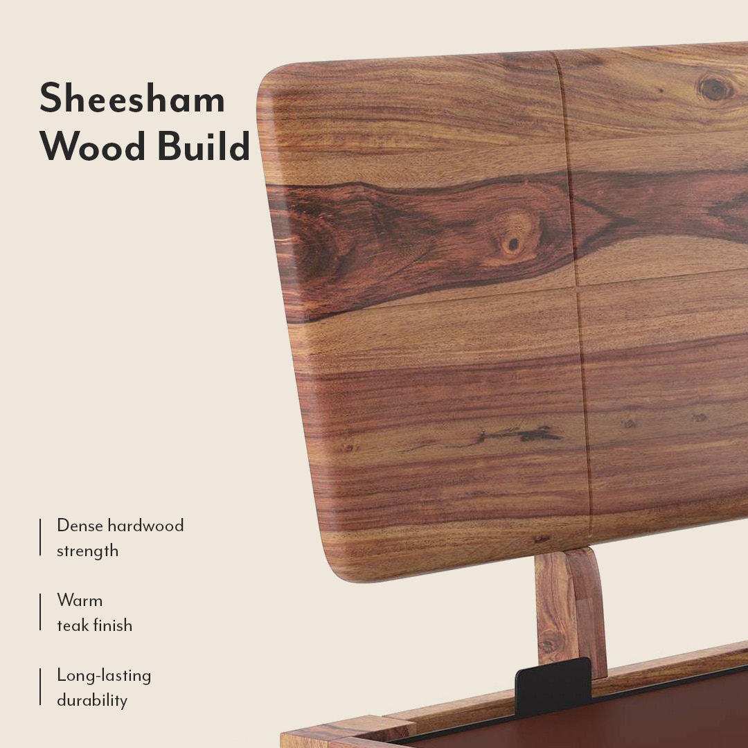 Marieta Solid Wood Queen Size Hydraulic Storage Bed In Teak Finish