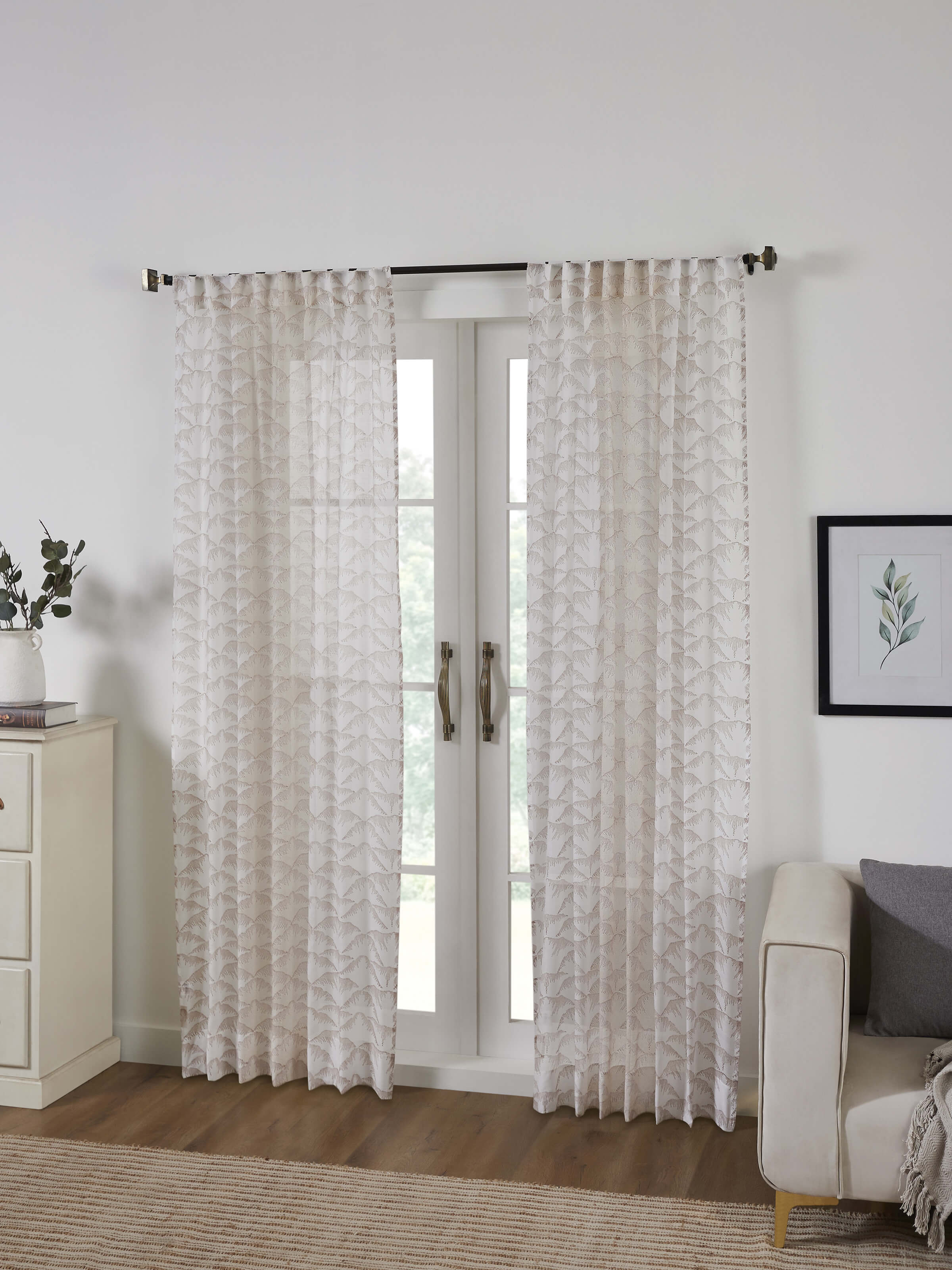 Parvat Beige Cotton Silk Sanganeri Hand Block Printed Curtain (7 Ft)